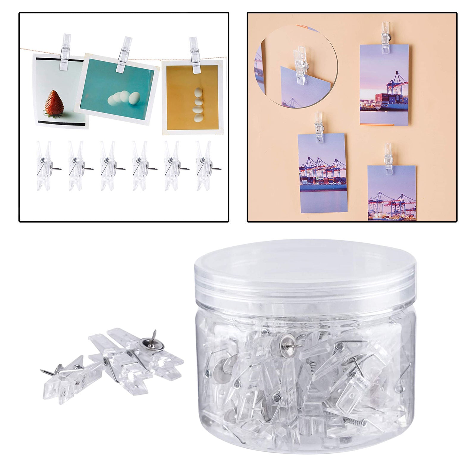 50pcs Clear Push Pin Clips Map Marker Thumbtacks for Home School Picture