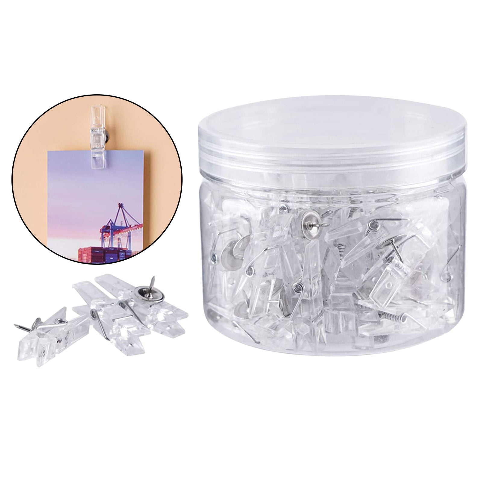 50pcs Clear Push Pin Clips Map Marker Thumbtacks for Home School Picture
