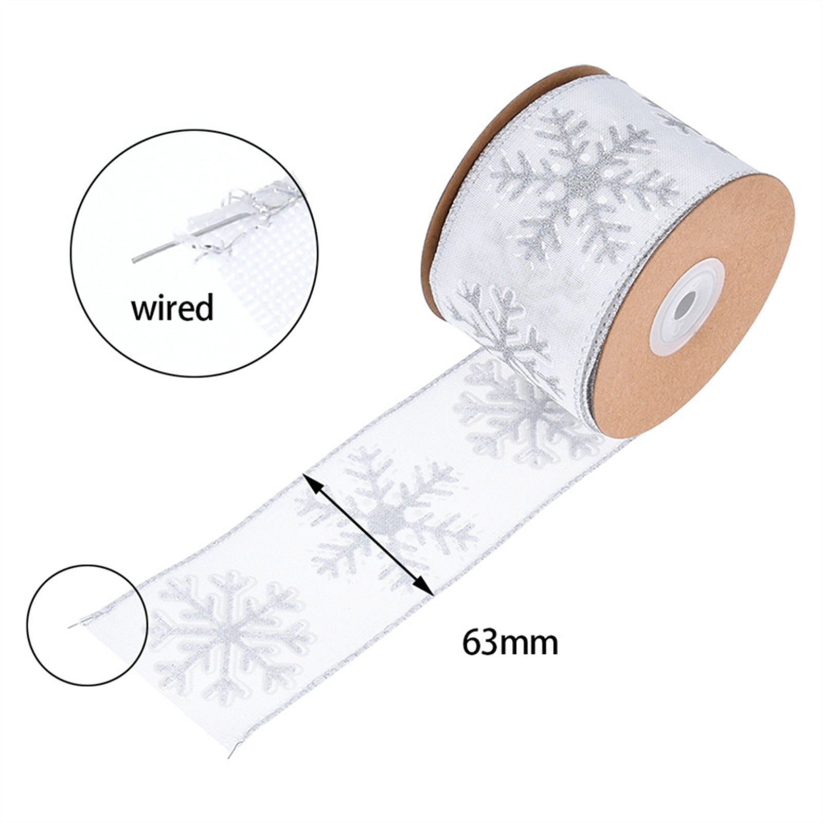63mm x 10m Christmas Ribbon White for Gift Wrapping Crafts DIY Decoration