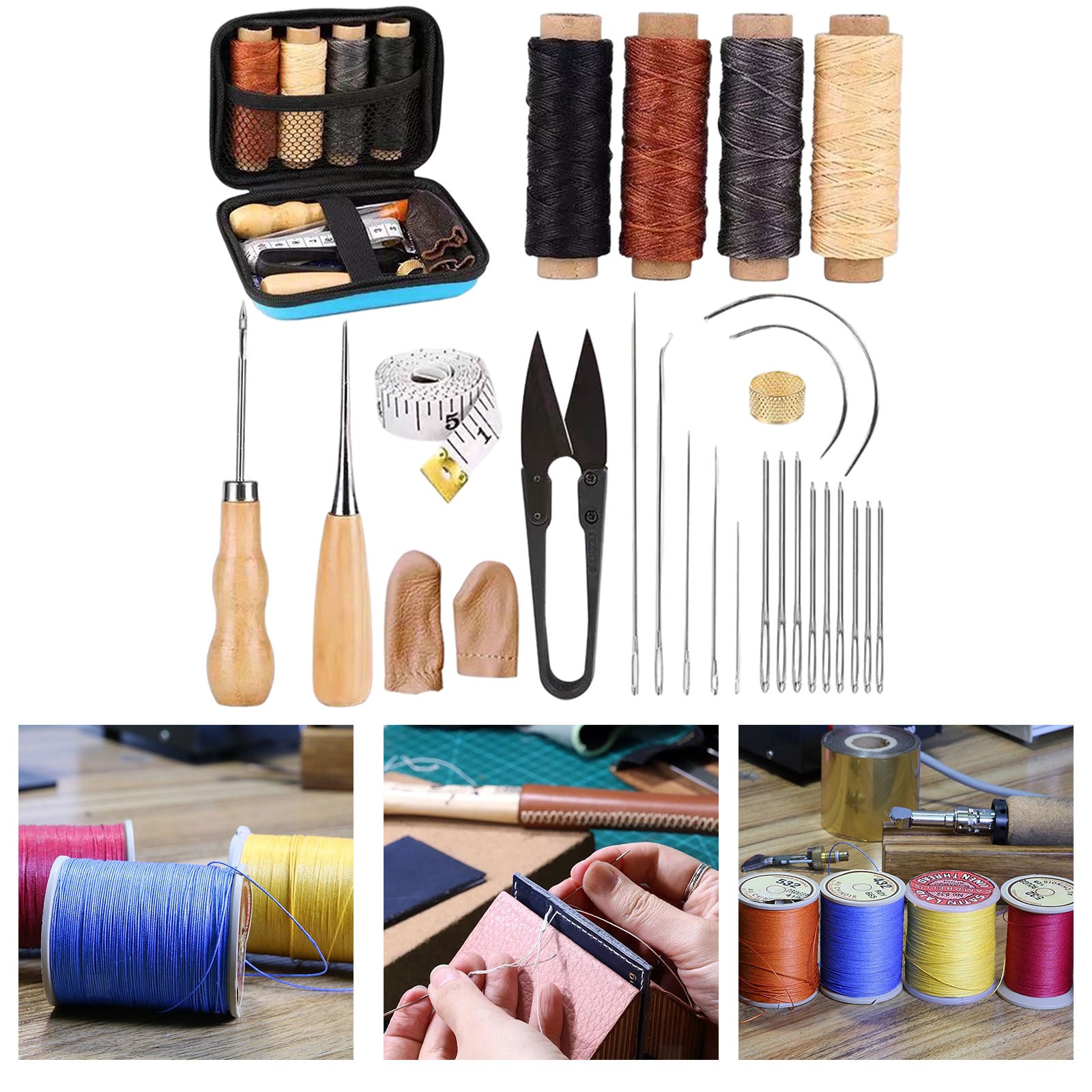 28Pcs Leather Tools Kit, Leather Craft Tools Set Including Waxed Thread Awl