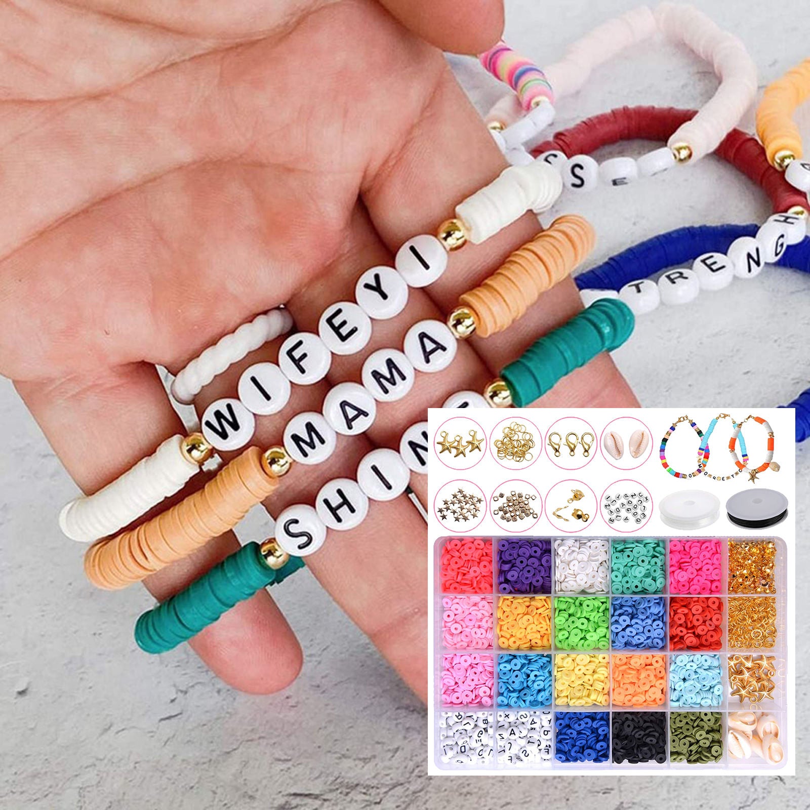 Assorted Polymer Clay Beads Loose DIY Bracelets Jewelry Making Finding Tools