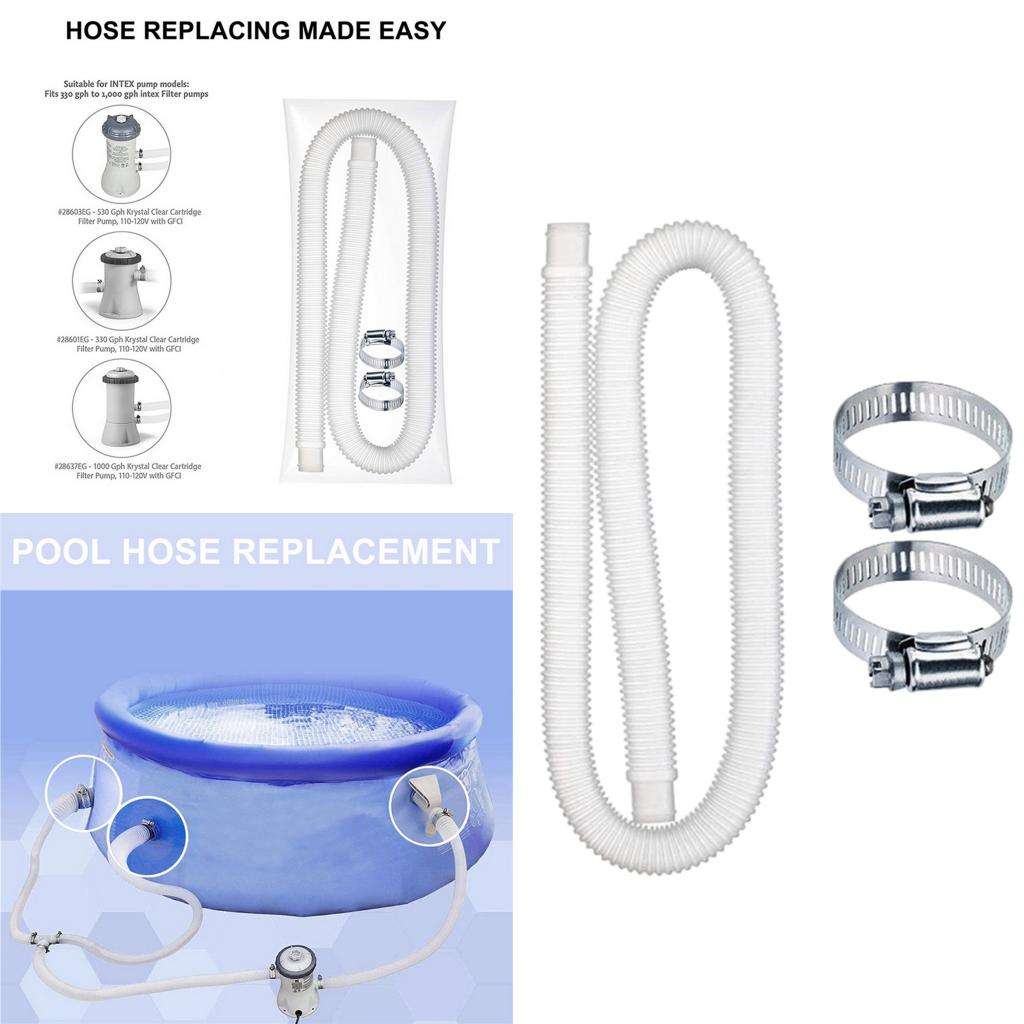 1 Set Replacement Hose with 2 Clamps Pump for Above Ground Pool 59inch Long