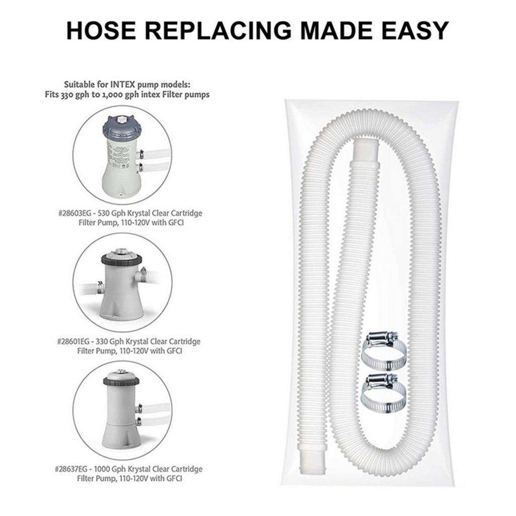 1 Set Replacement Hose with 2 Clamps Pump for Above Ground Pool 59inch Long