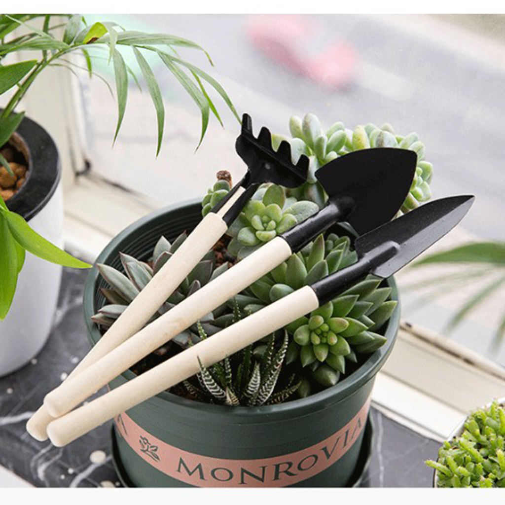 3pcs Garden Hand Tools Mini Gardening Kit for Potted Wood Handles