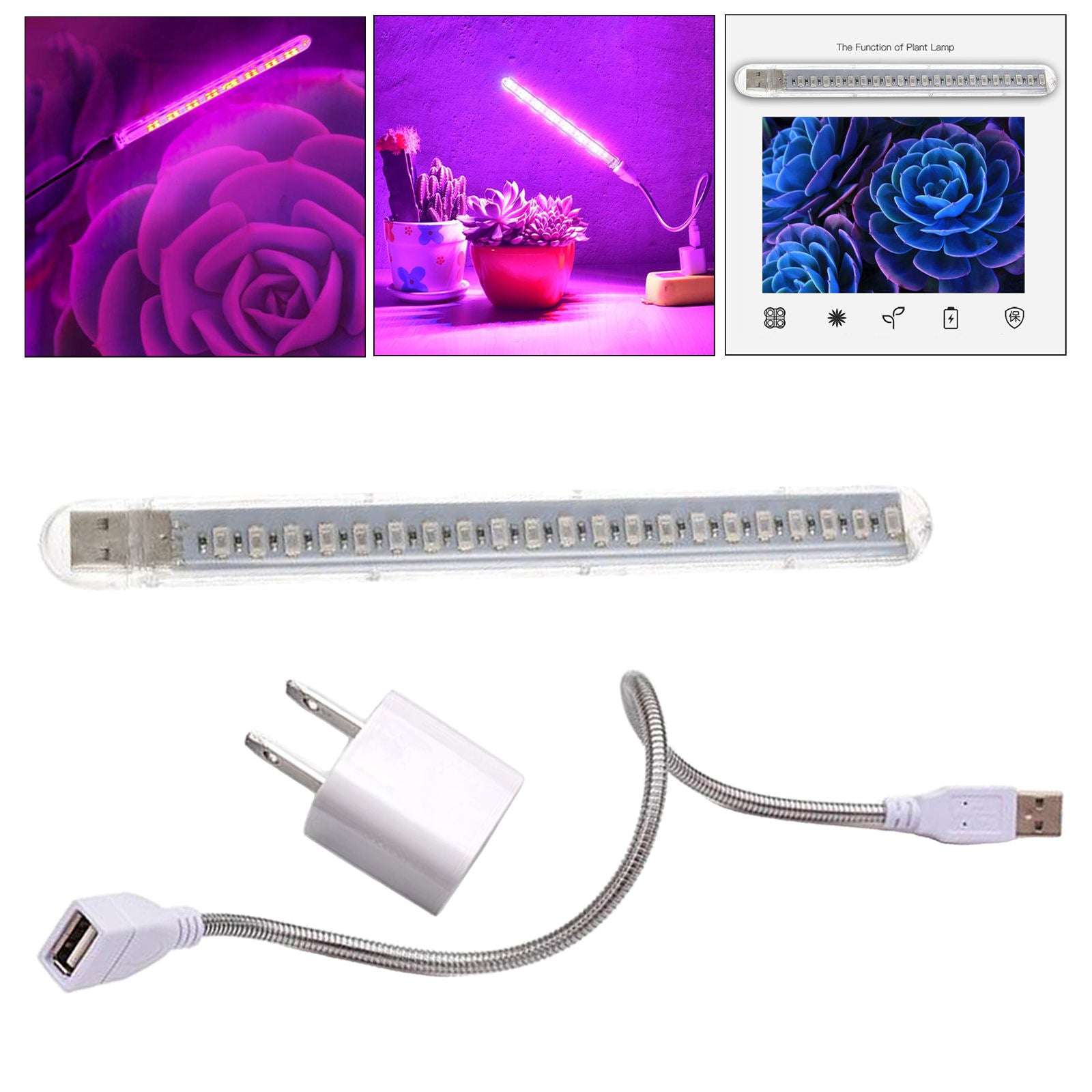 DC5V 3W LED Grow Light Tube Bar Spectrum Hydroponic Plants Veg with Power Cord