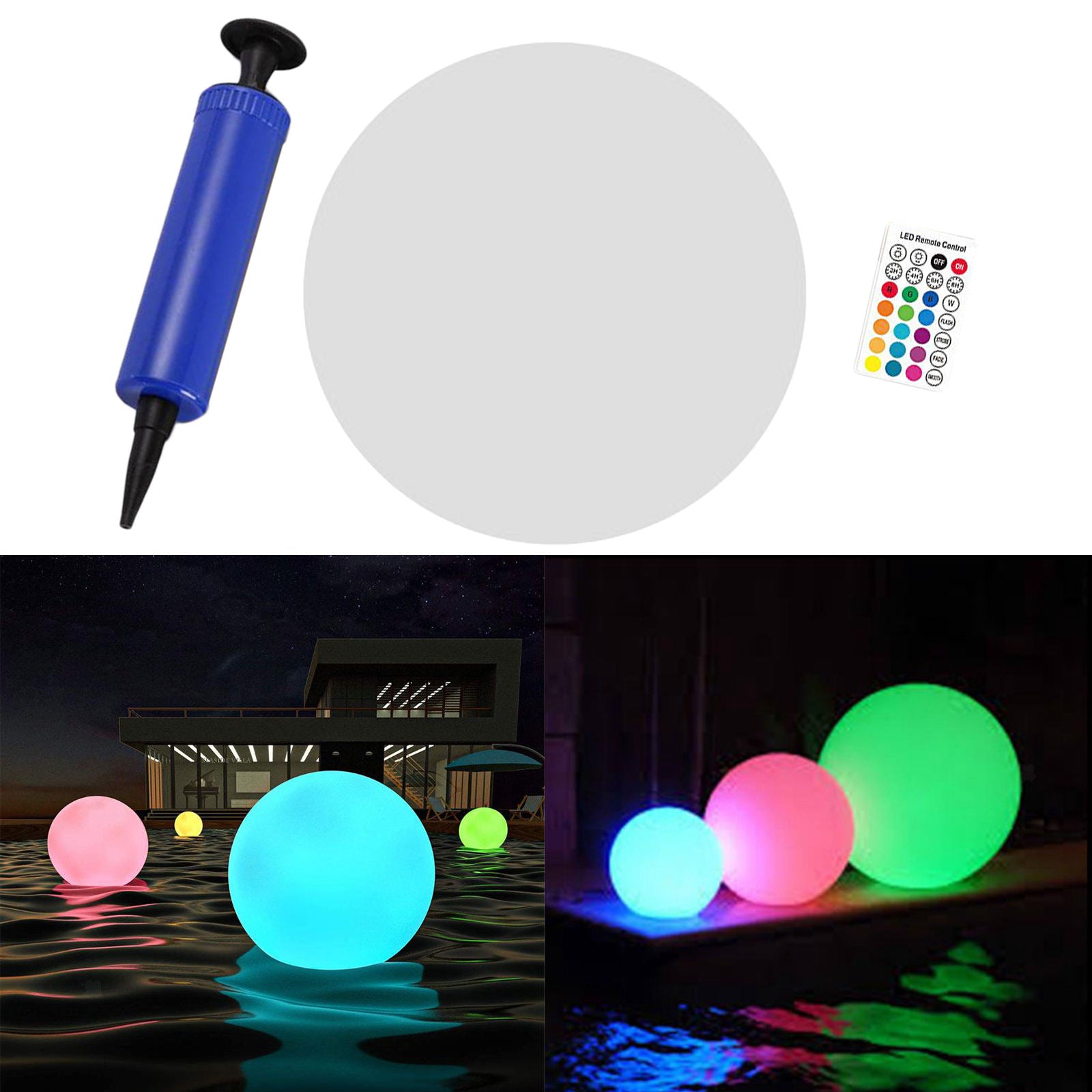 Solar Floating LED Pool Lights Inflatable 1PCS, IP67 Waterproof Round