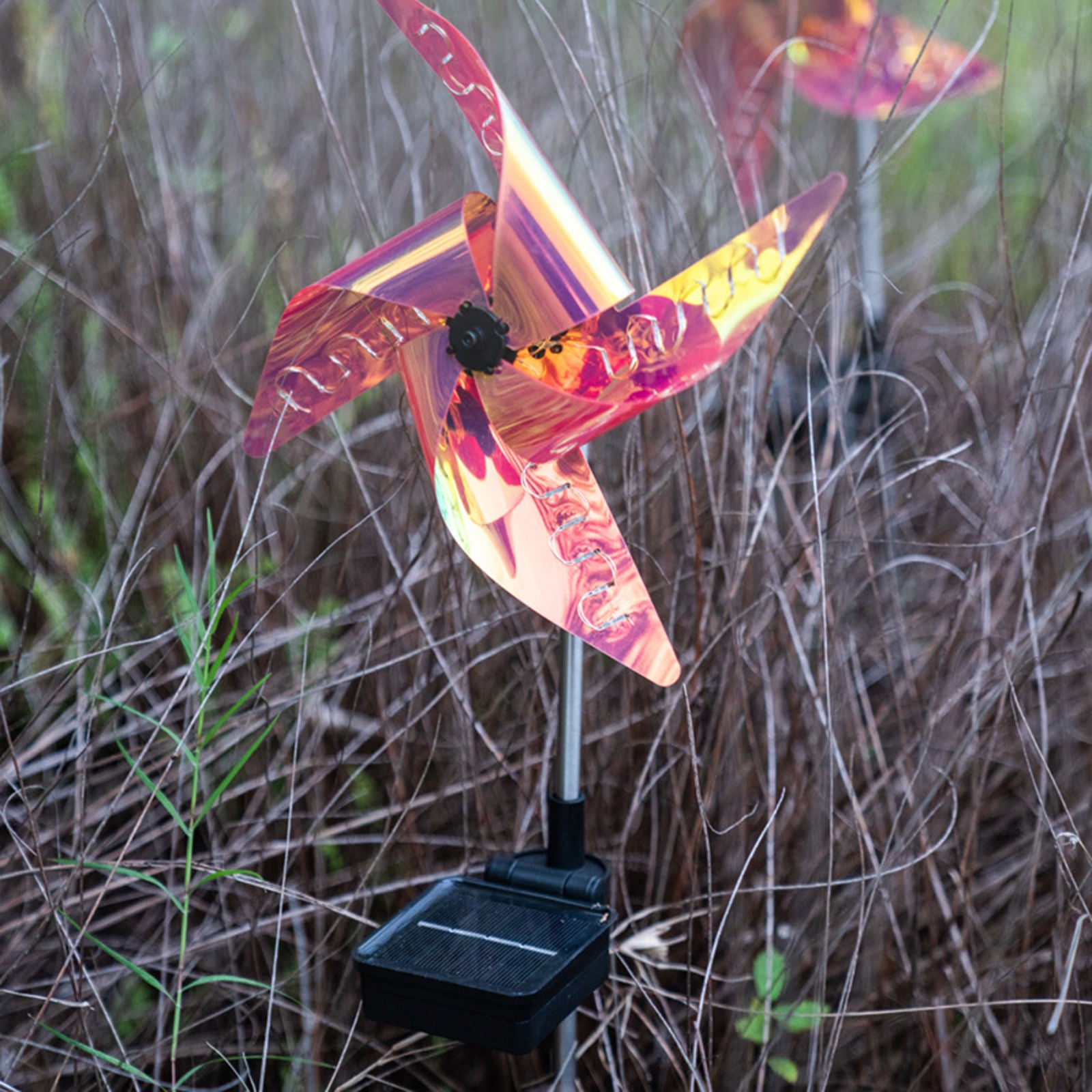 2pcs Solar Wind Spinner Light Garden Patio Yard Sculpture Decor Night Light
