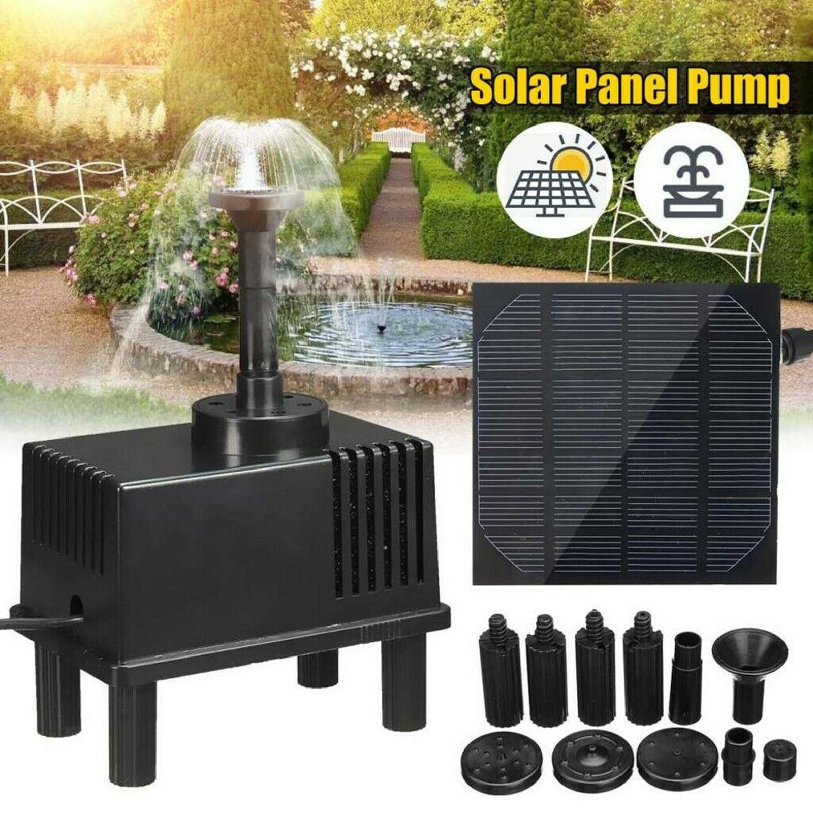 Solar Fountain Panel + Water Pump Outdoor Fountain Solar Panel Power 1.5W