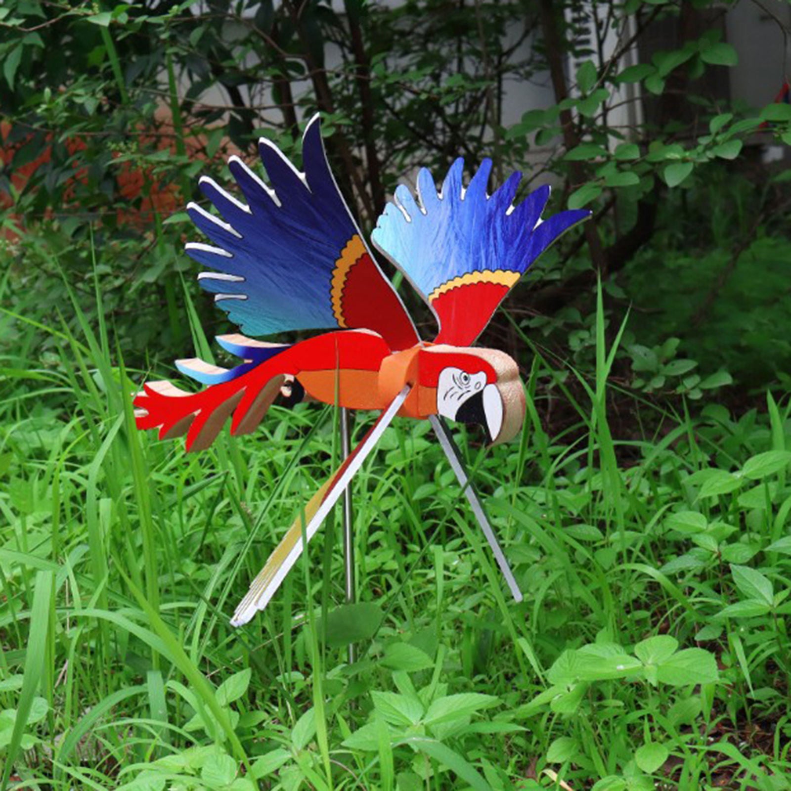 Wooden Garden Wind Spinner Yard Patio Garden Red Parrot Windmill Home Decor