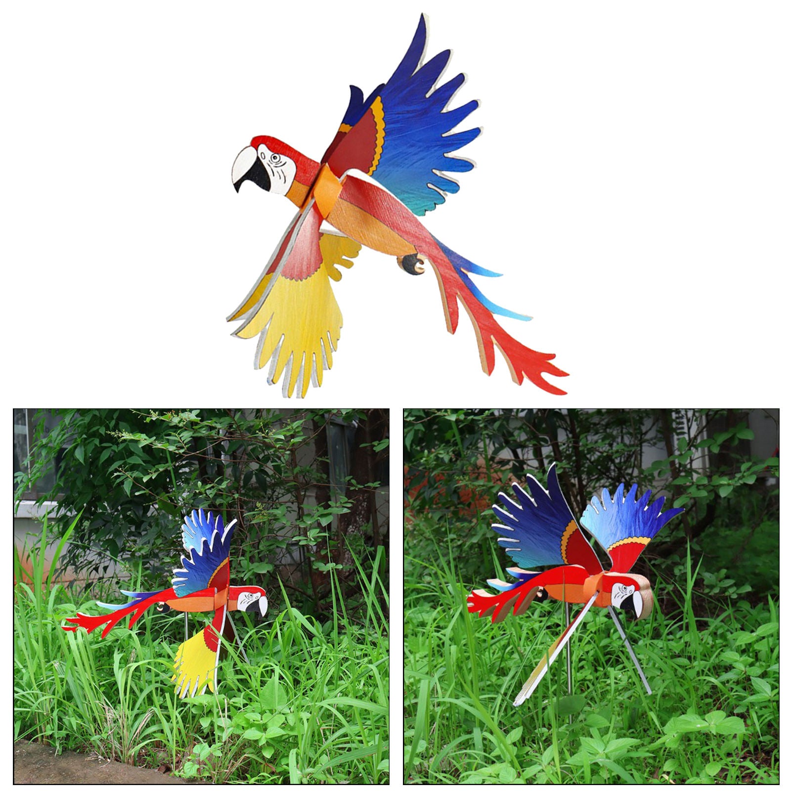 Wooden Garden Wind Spinner Yard Patio Garden Red Parrot Windmill Home Decor