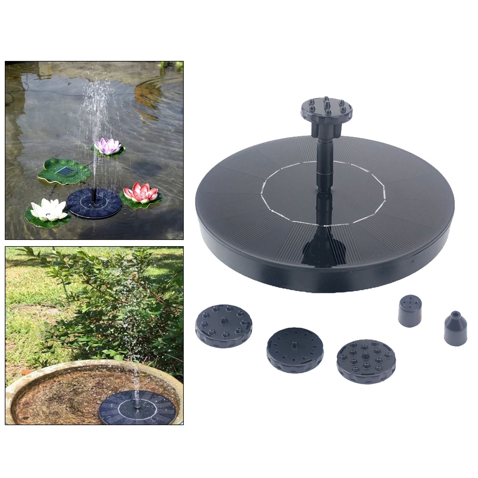 Solar Powered Fountain Water Pump Bird Bath Floating w/ 6 Sprinklers Kit