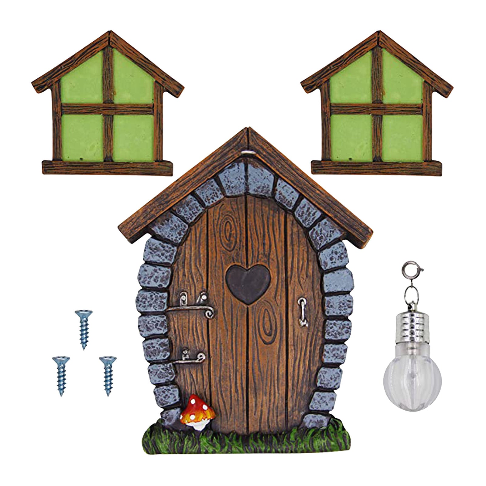 Fairy Garden Gnome Home Door 6.7 Inches Tall Windows Set Decor Ornament