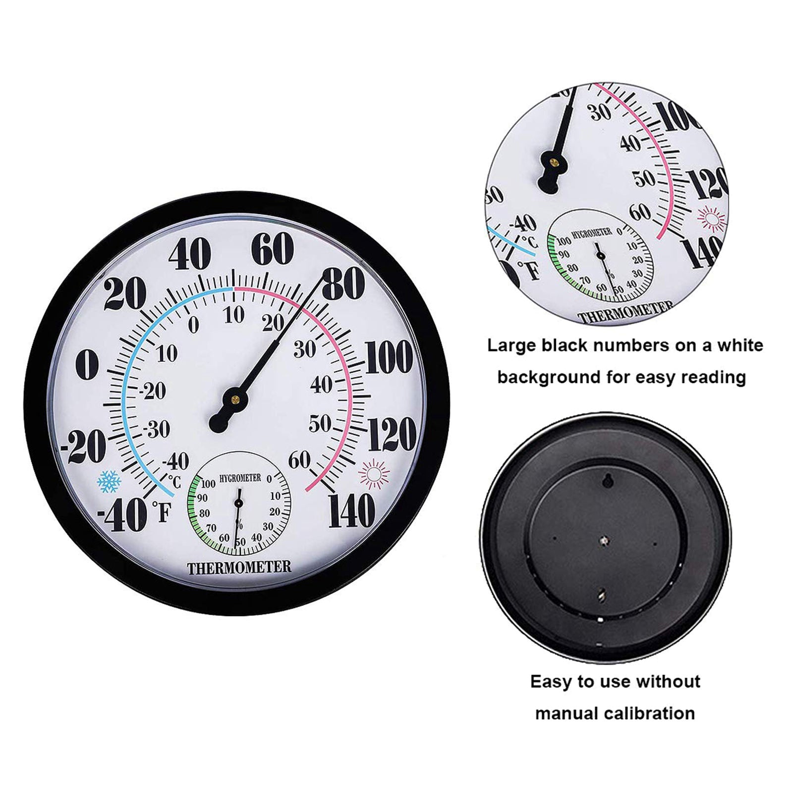 9.84inch Round Wall Thermometer Meter Garden Humidity Hygrometer Gauge C/F