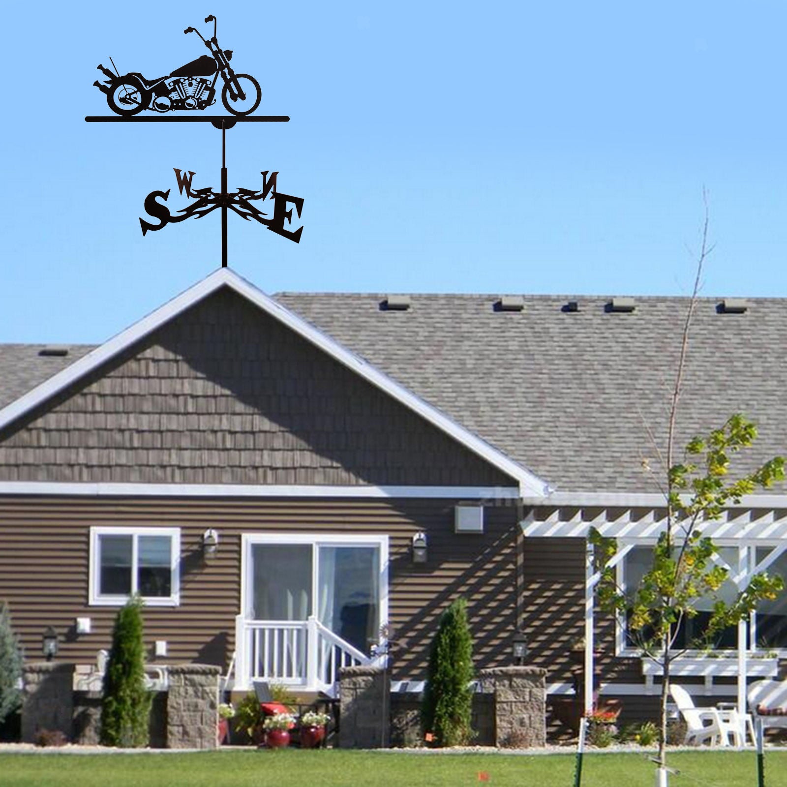 Stainless Steel Motorcycle Weathervane Weather Vane Yard Barn Ornament