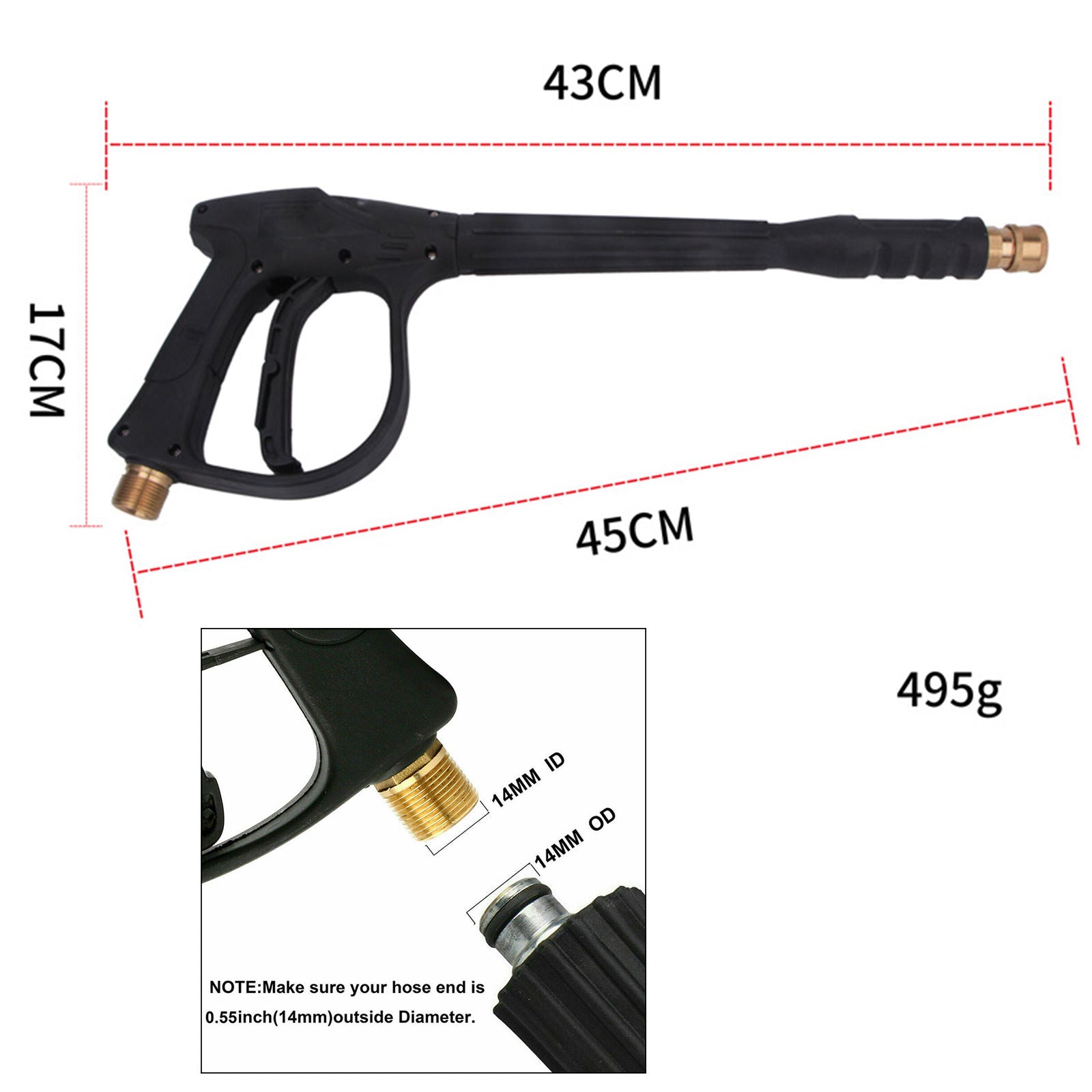 2200 PSI High Pressure Washer Gun Long Wand with M22 Thread for Car Cleaning
