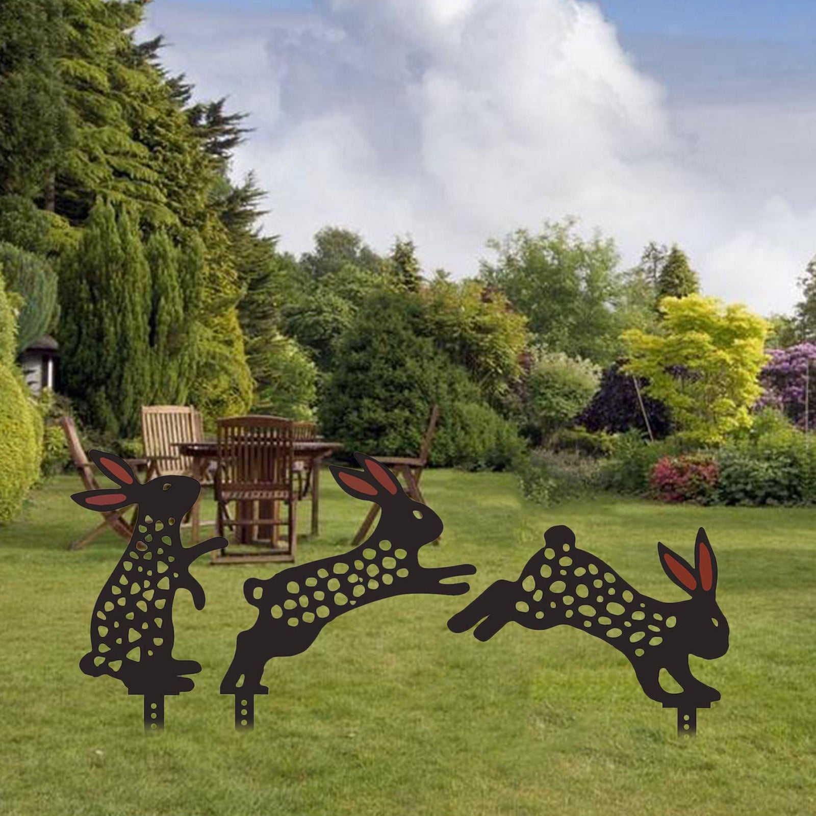 3Pcs Rabbit Stakes Animal Silhouette Floral Cute Stake for Yard Ornaments