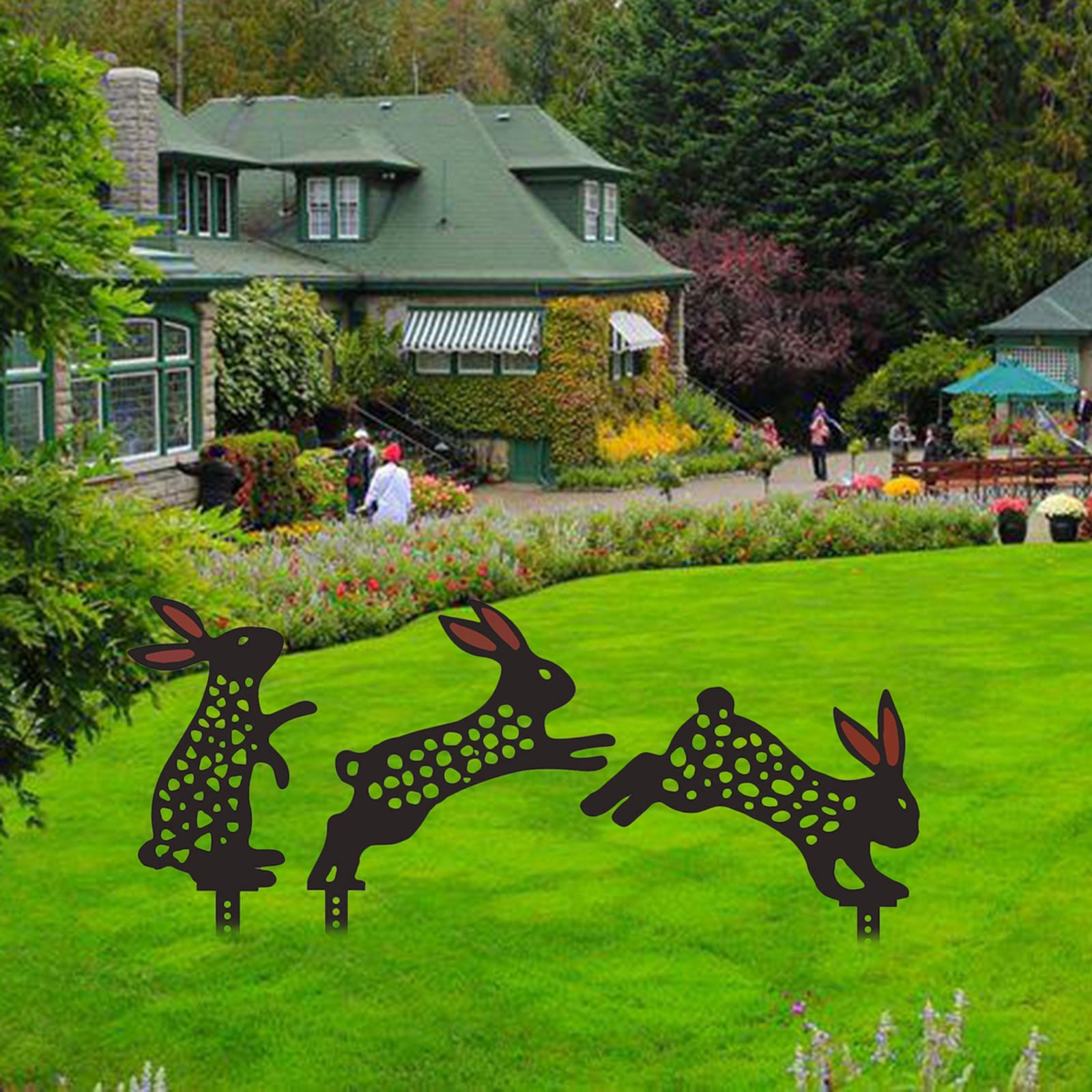 3Pcs Rabbit Stakes Animal Silhouette Floral Cute Stake for Yard Ornaments
