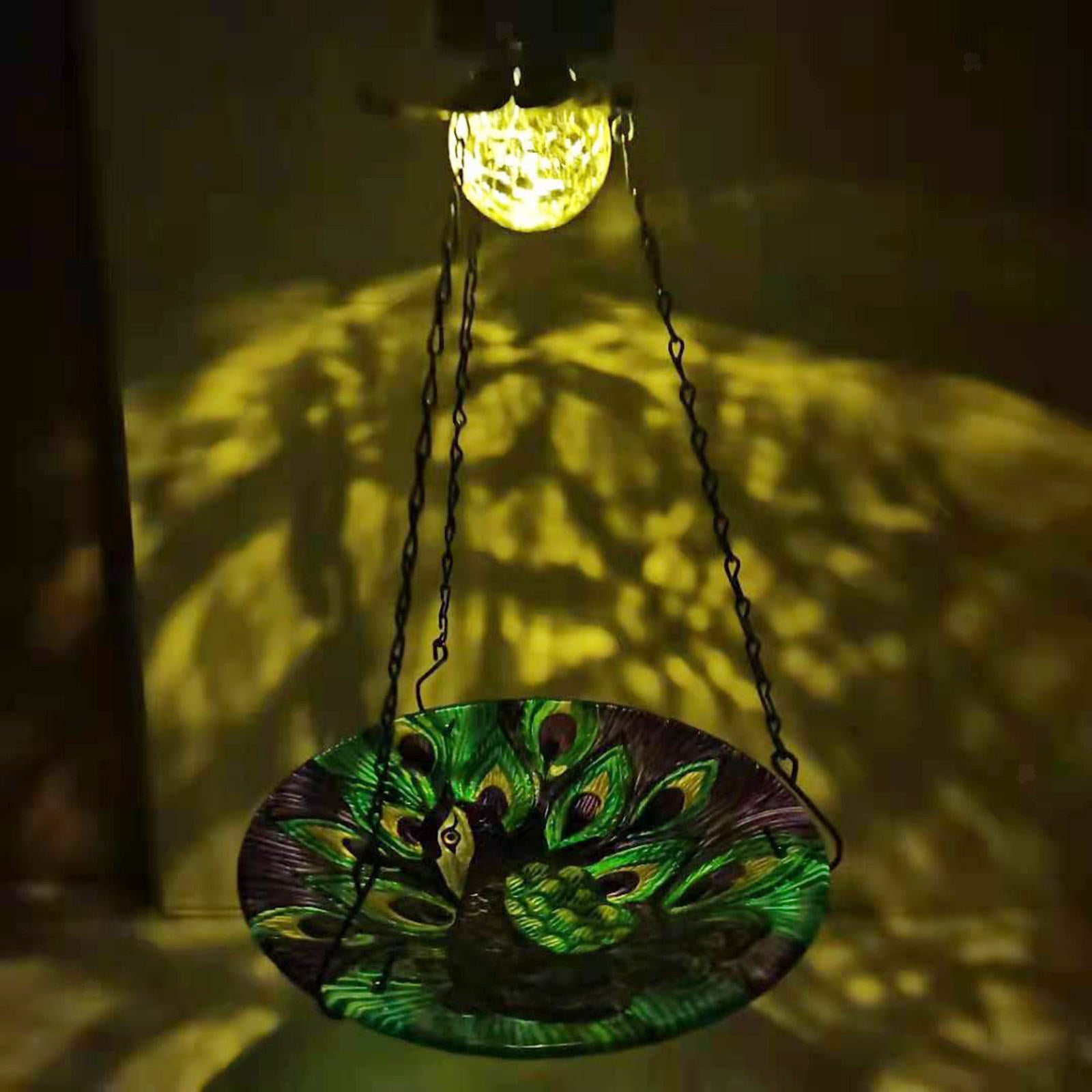 Bird Feeder Food Tray Solar Hot Melt Garden Decor Peacock Pattern Bird Bath
