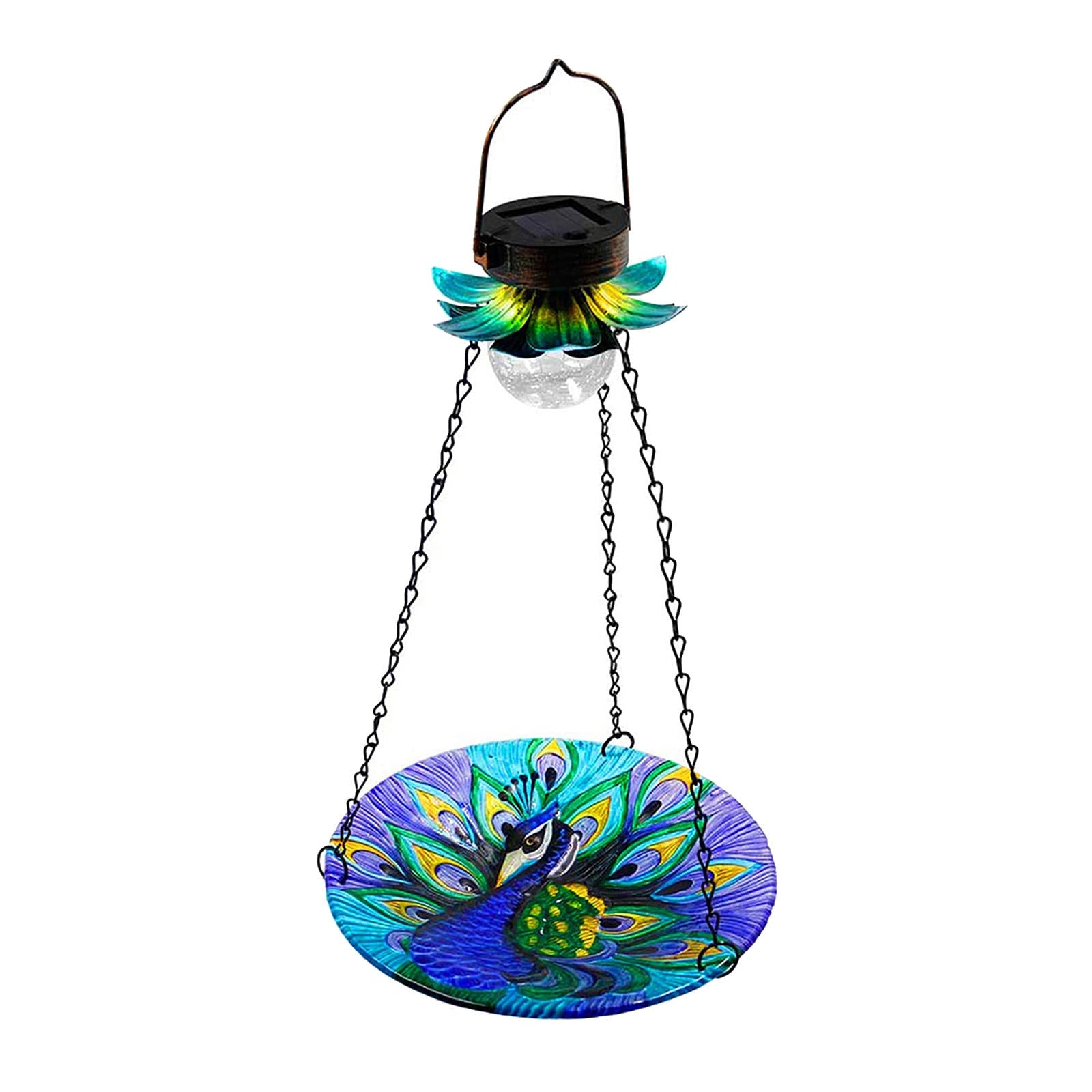 Bird Feeder Food Tray Solar Hot Melt Garden Decor Peacock Pattern Bird Bath