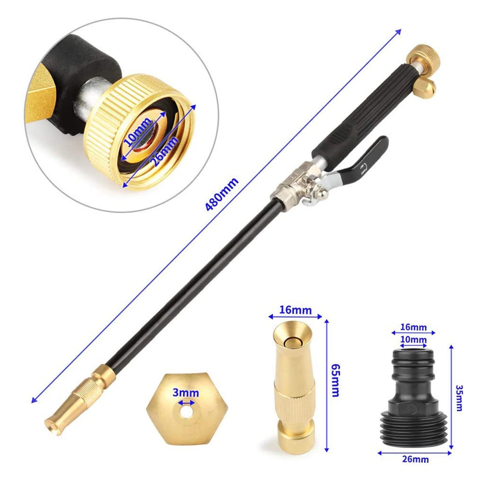 Portable Power Washer Wand Extension for Patio Cleaning Tool 3 Hose Nozzle