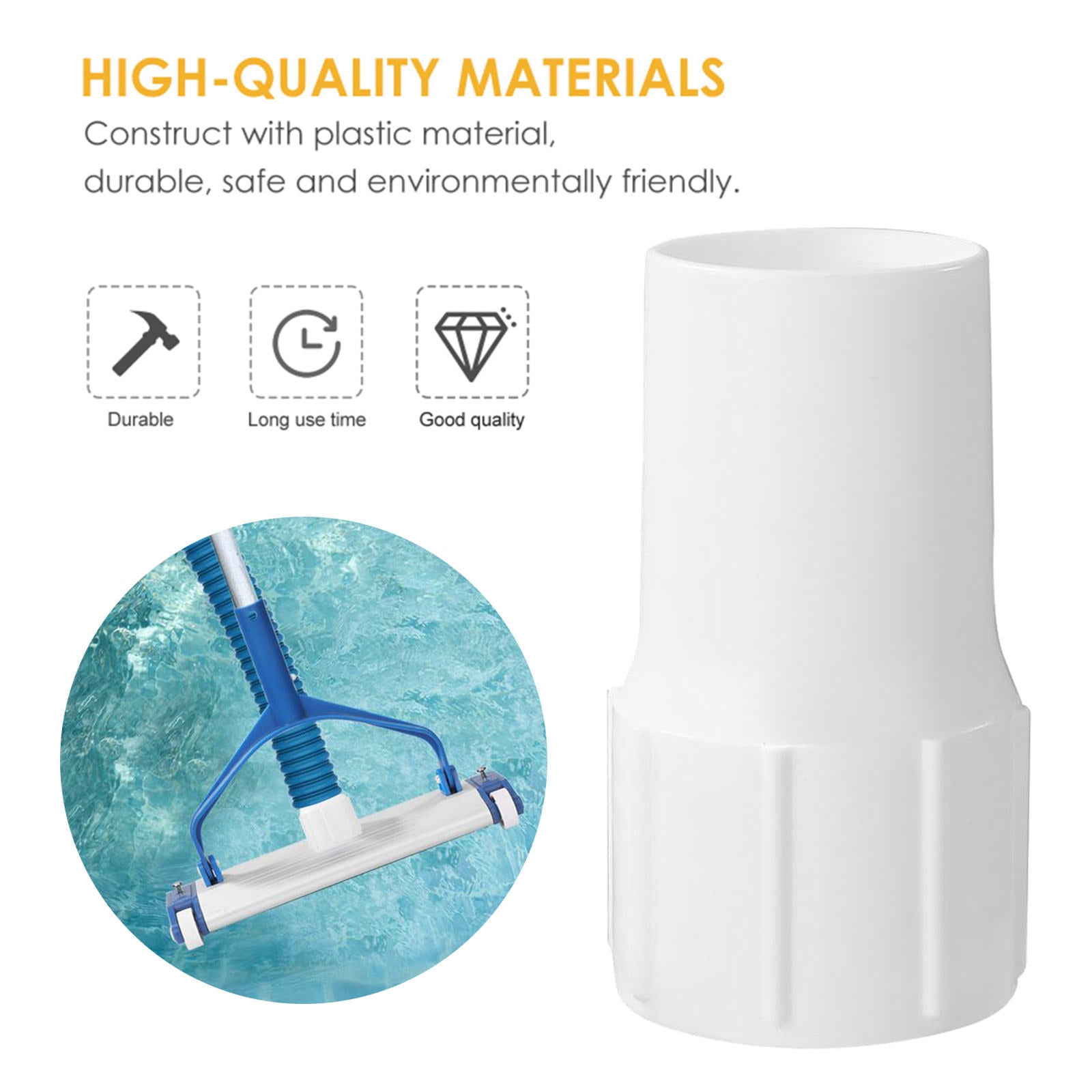 Swimming Pool ABS Plastic Vacuum Hose Cuff End Threaded Part Durable White