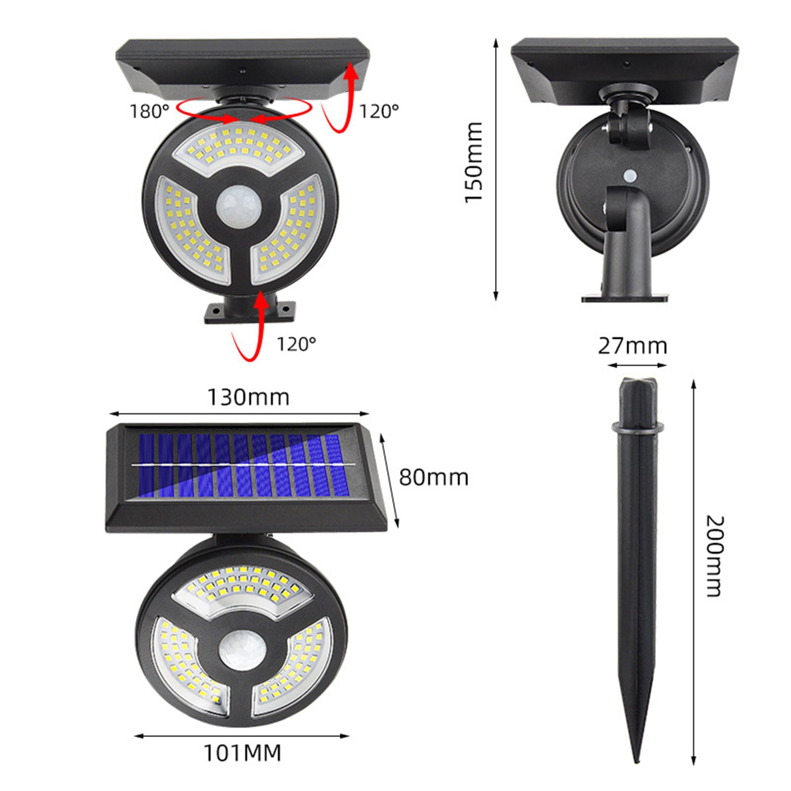 Solar LED Lights Security Wall Lamp 3 Lighting Modes for Street Fence Gutter