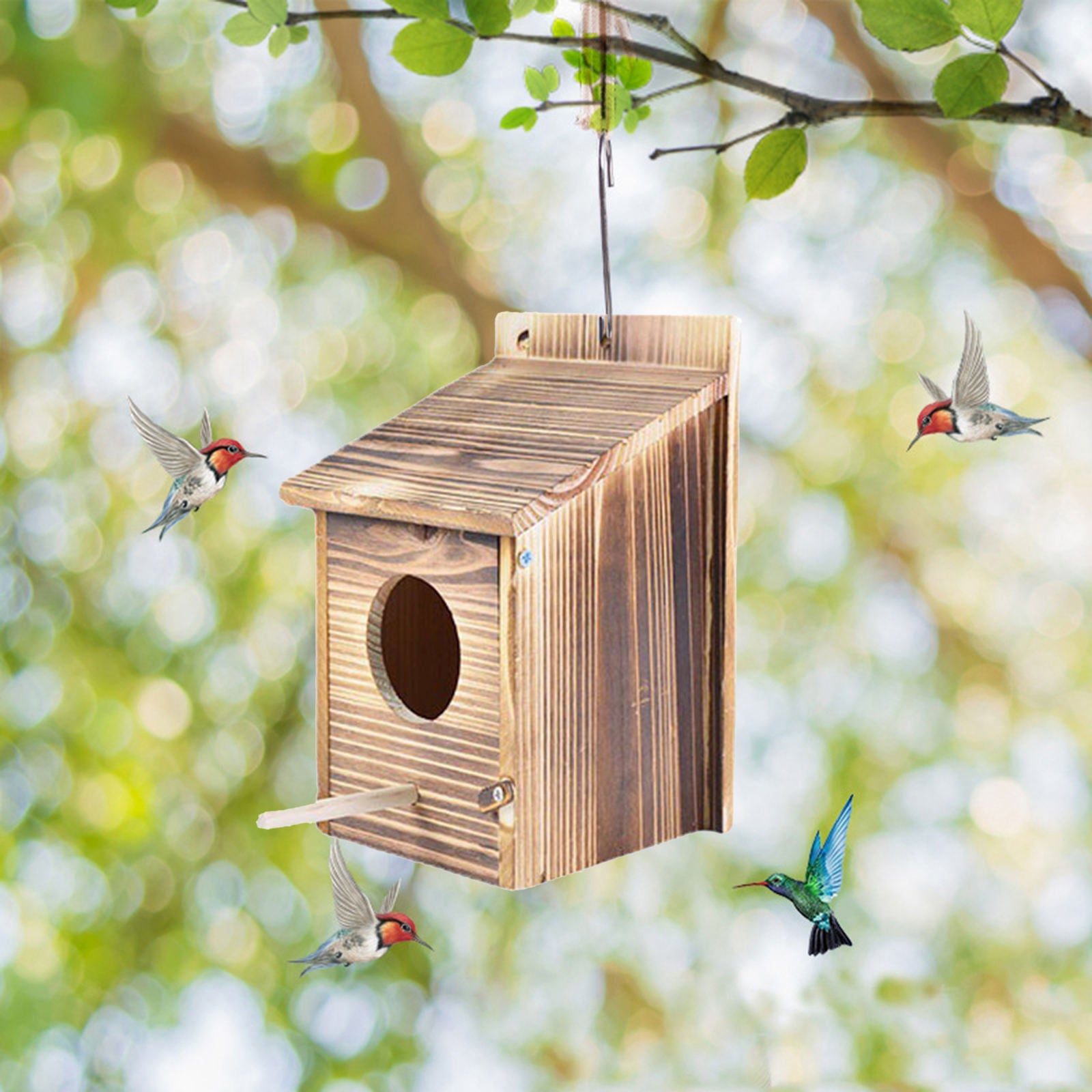 Rustic Wooden Bird House Parrot Bird Hut Mating Hatching Box Birdhouse