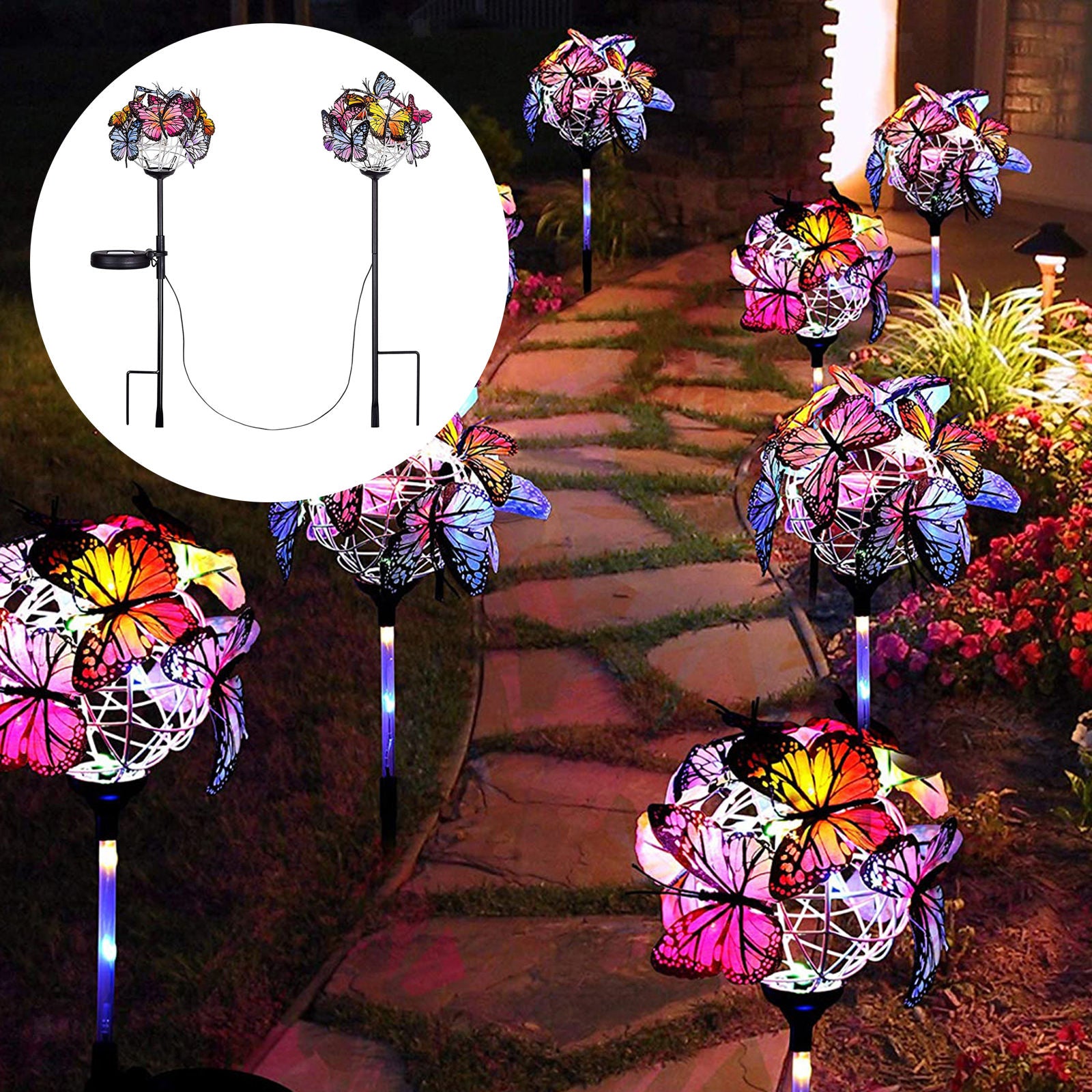 Solar Garden Light Outdoor Decorative, 2pcs Butterfly Ball Waterproof LED Garden