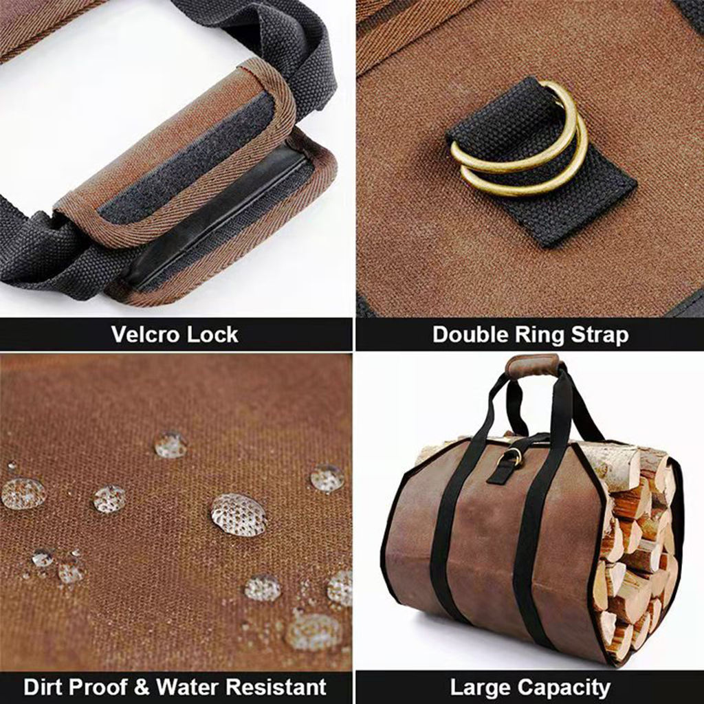New Canvas Log Carrier Bag Tote Fire Wood Waterproof Double Handled