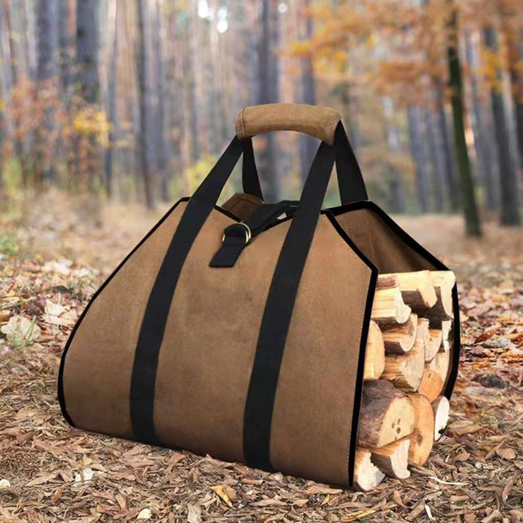 New Canvas Log Carrier Bag Tote Fire Wood Waterproof Double Handled