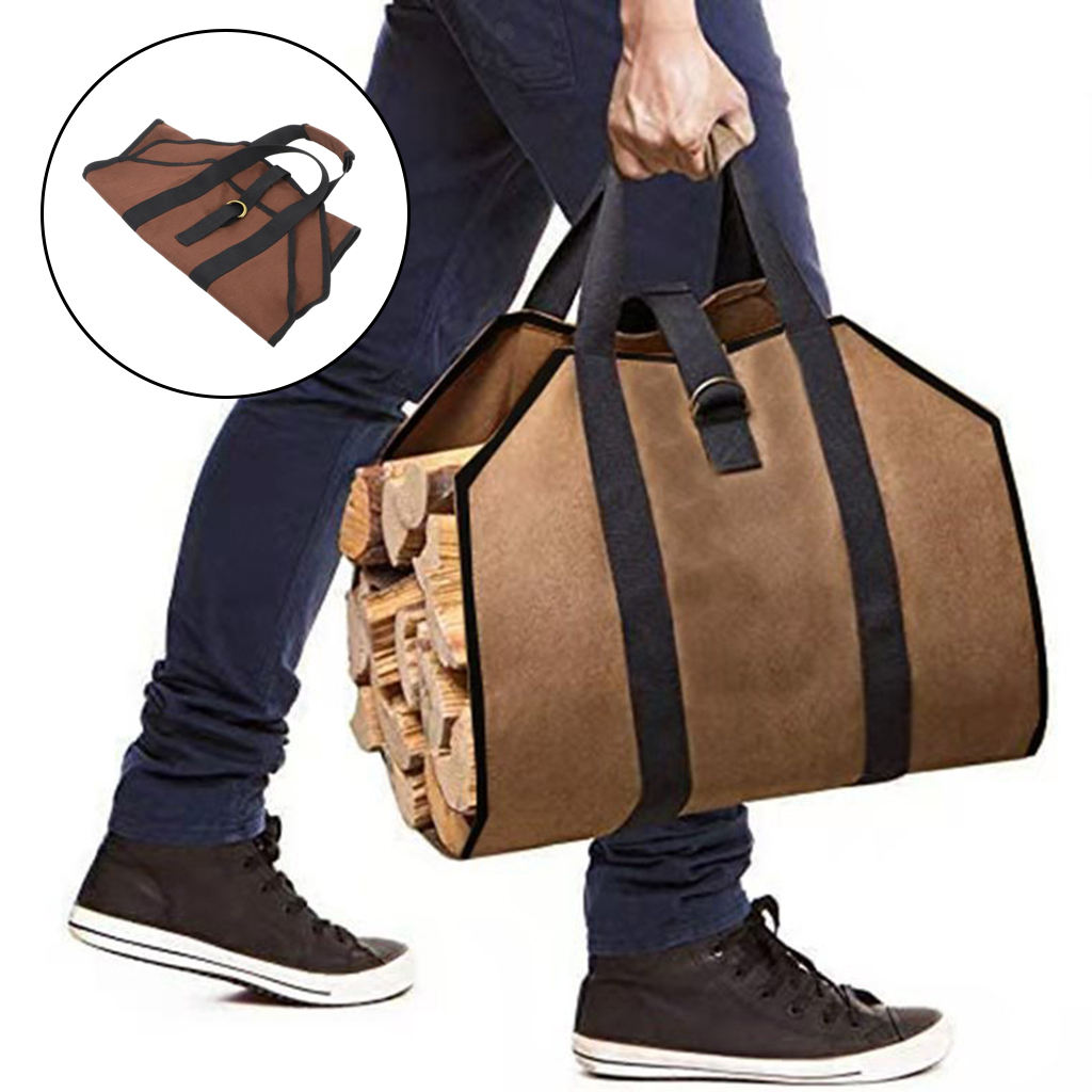New Canvas Log Carrier Bag Tote Fire Wood Waterproof Double Handled