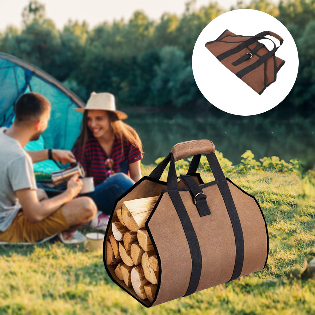 New Canvas Log Carrier Bag Tote Fire Wood Waterproof Double Handled