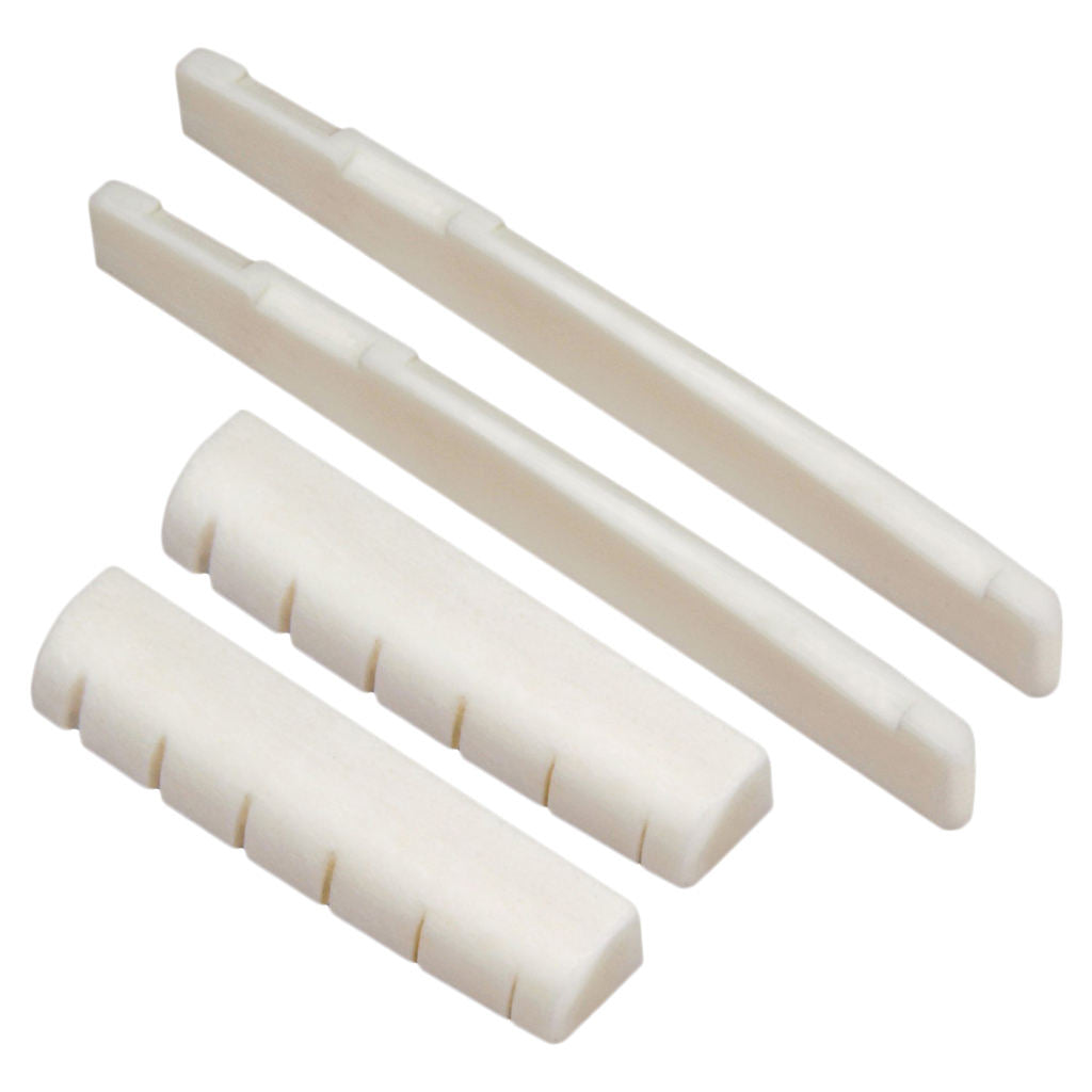 2 Sets of String Bridge Saddles Nuts Carved Cattle Bone for Acoustic Guitars