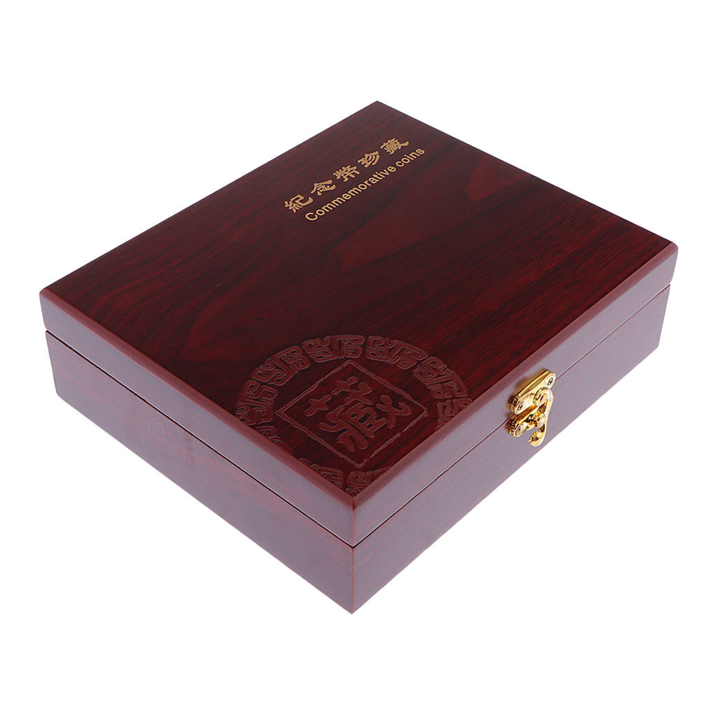 Wooden Commemorative Coin Box Storage 30 Grids Case for 30 Coins Collection