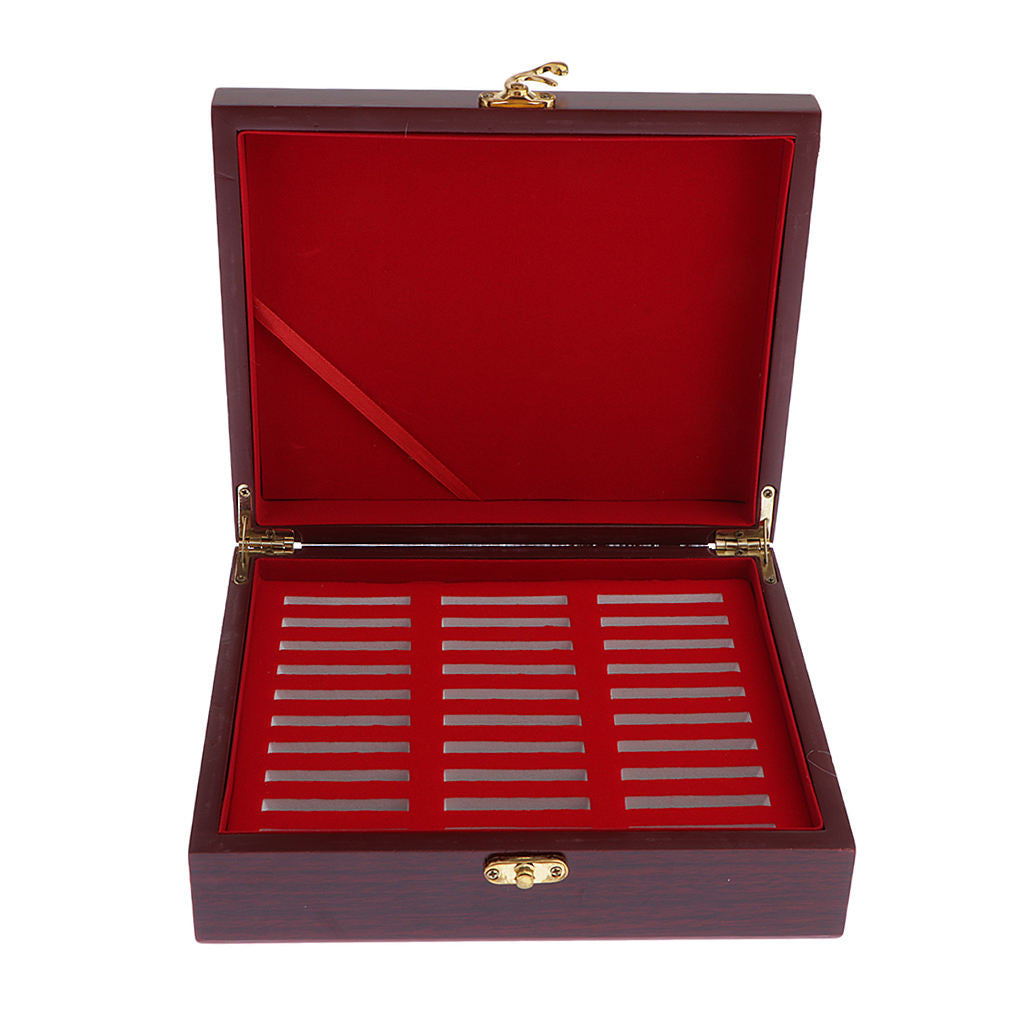 Wooden Commemorative Coin Box Storage 30 Grids Case for 30 Coins Collection
