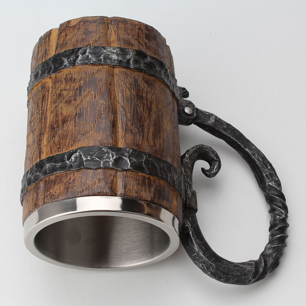 Stainless Steel Mug Imitated Wood Beer Coffee Cup Christmas Cup Ram Horned Decor