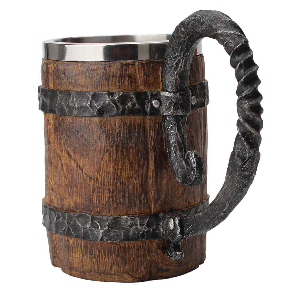 Stainless Steel Mug Imitated Wood Beer Coffee Cup Christmas Cup Ram Horned Decor