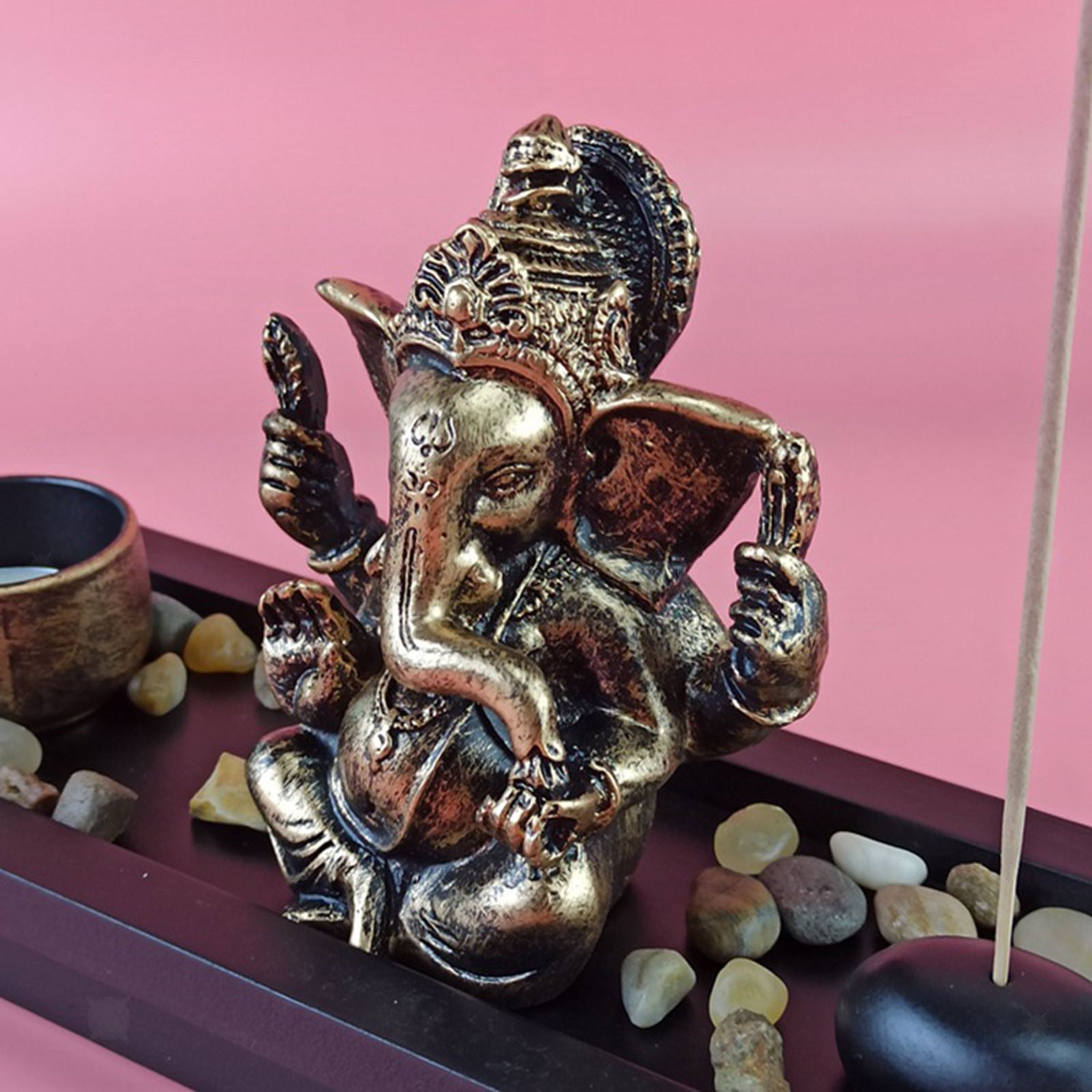 Hindu God Lord Ganesha Statue with Candle Holder Blessing Home Office Decor