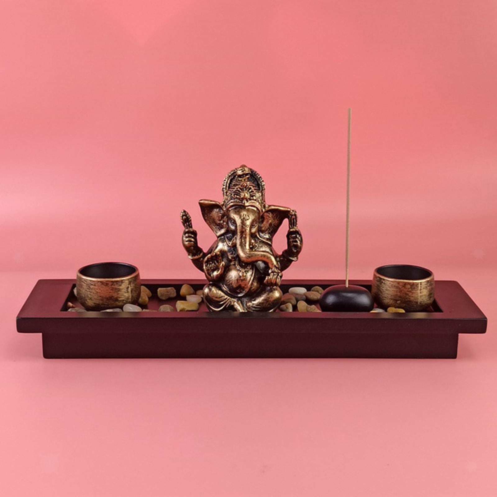 Hindu God Lord Ganesha Statue with Candle Holder Blessing Home Office Decor