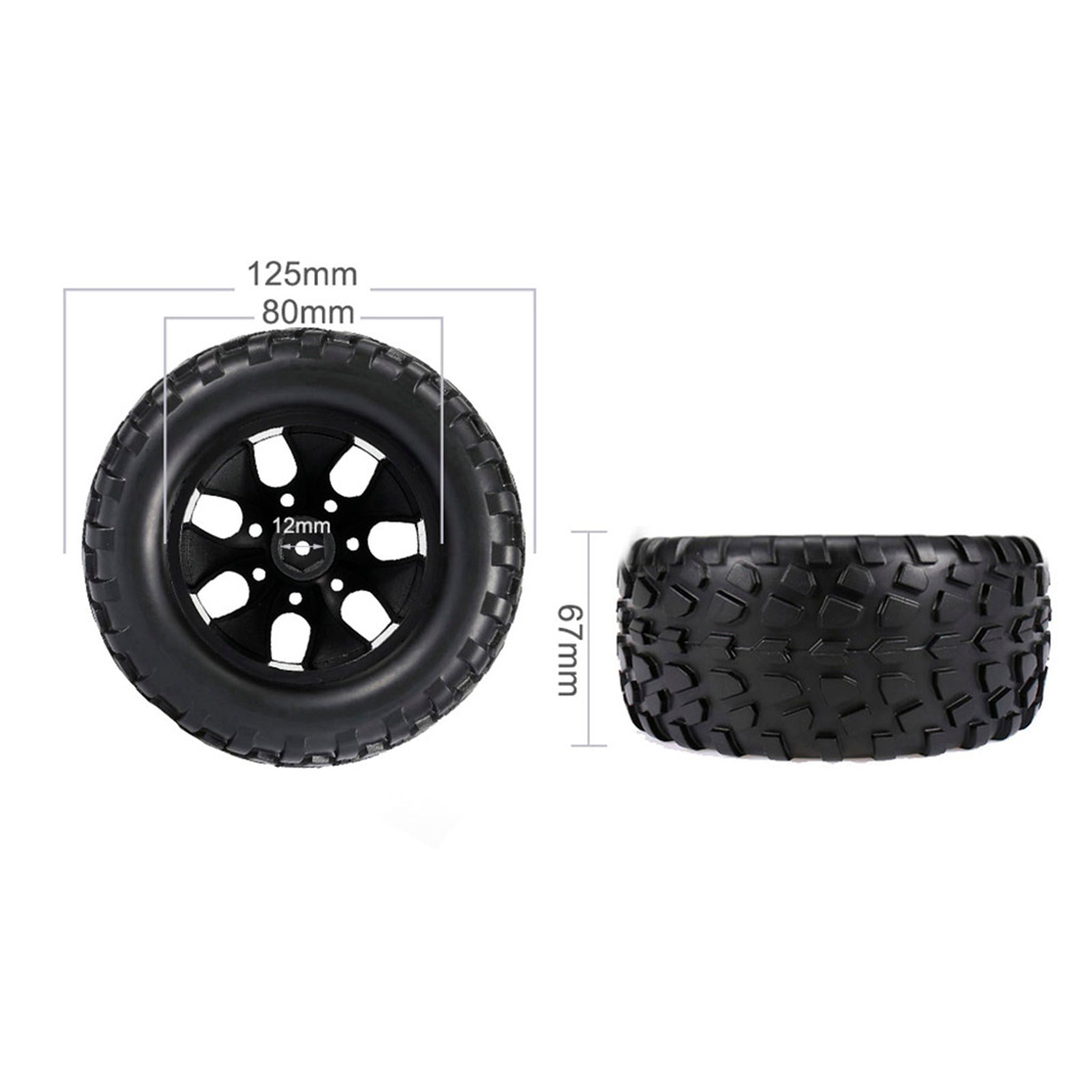 4pcs RC Car Hub Wheel Rim &Tires Car Truck Spare Parts Accessories Black
