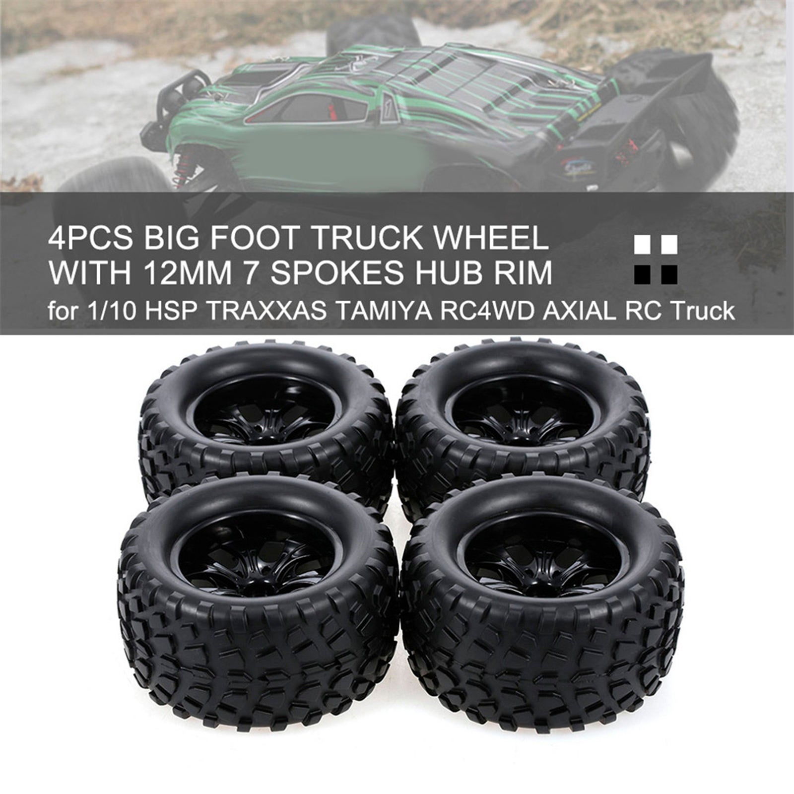 4pcs RC Car Hub Wheel Rim &Tires Car Truck Spare Parts Accessories Black