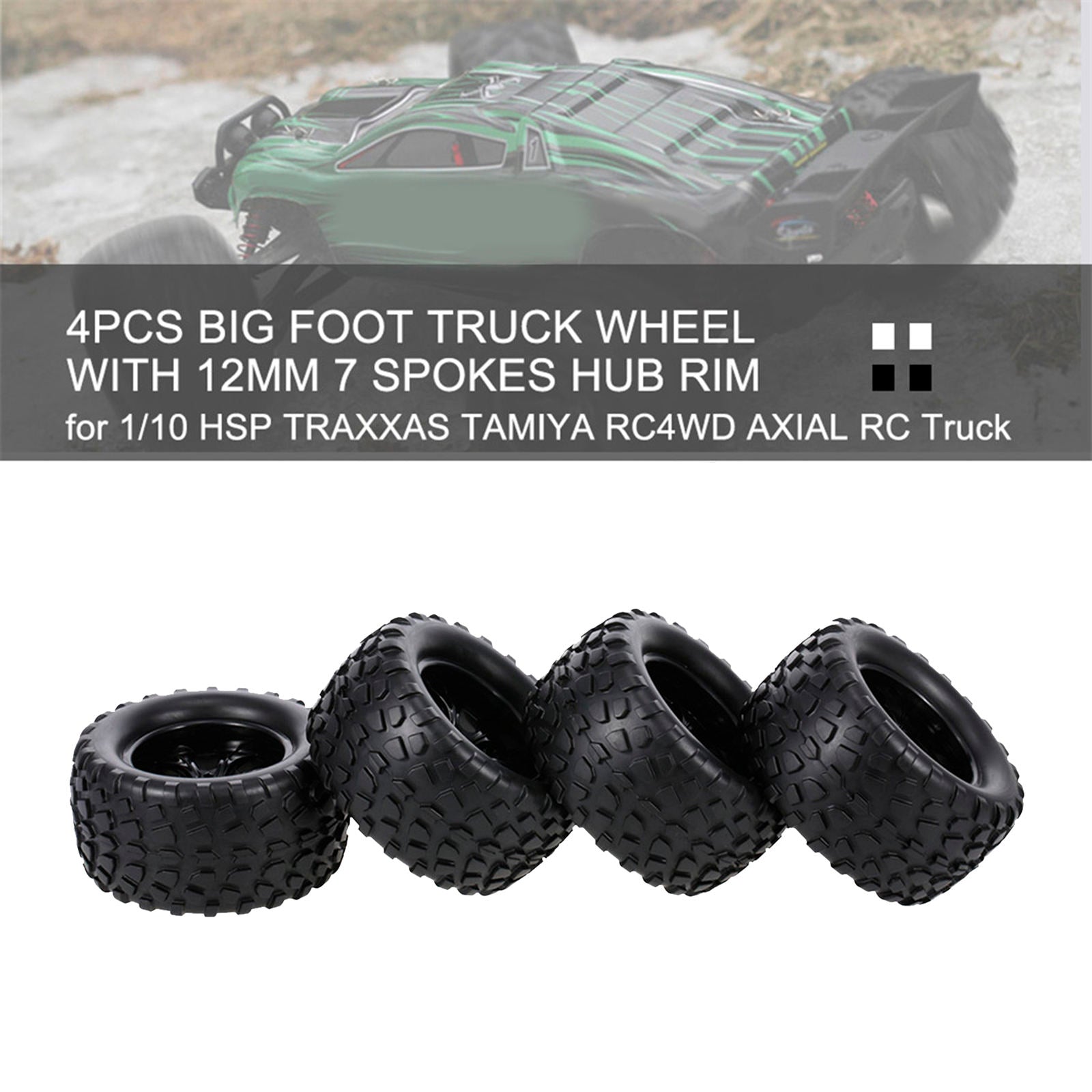 4pcs RC Car Hub Wheel Rim &Tires Car Truck Spare Parts Accessories Black
