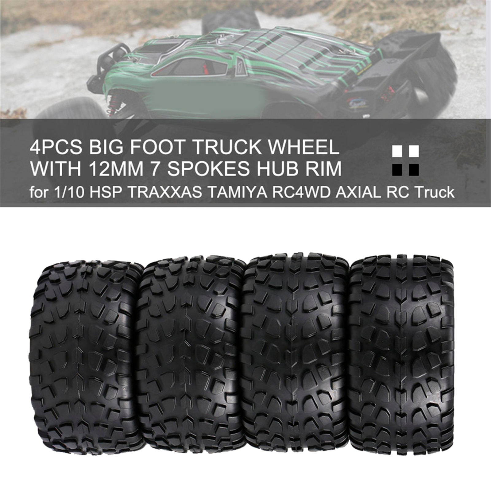 4pcs RC Car Hub Wheel Rim &Tires Car Truck Spare Parts Accessories Black