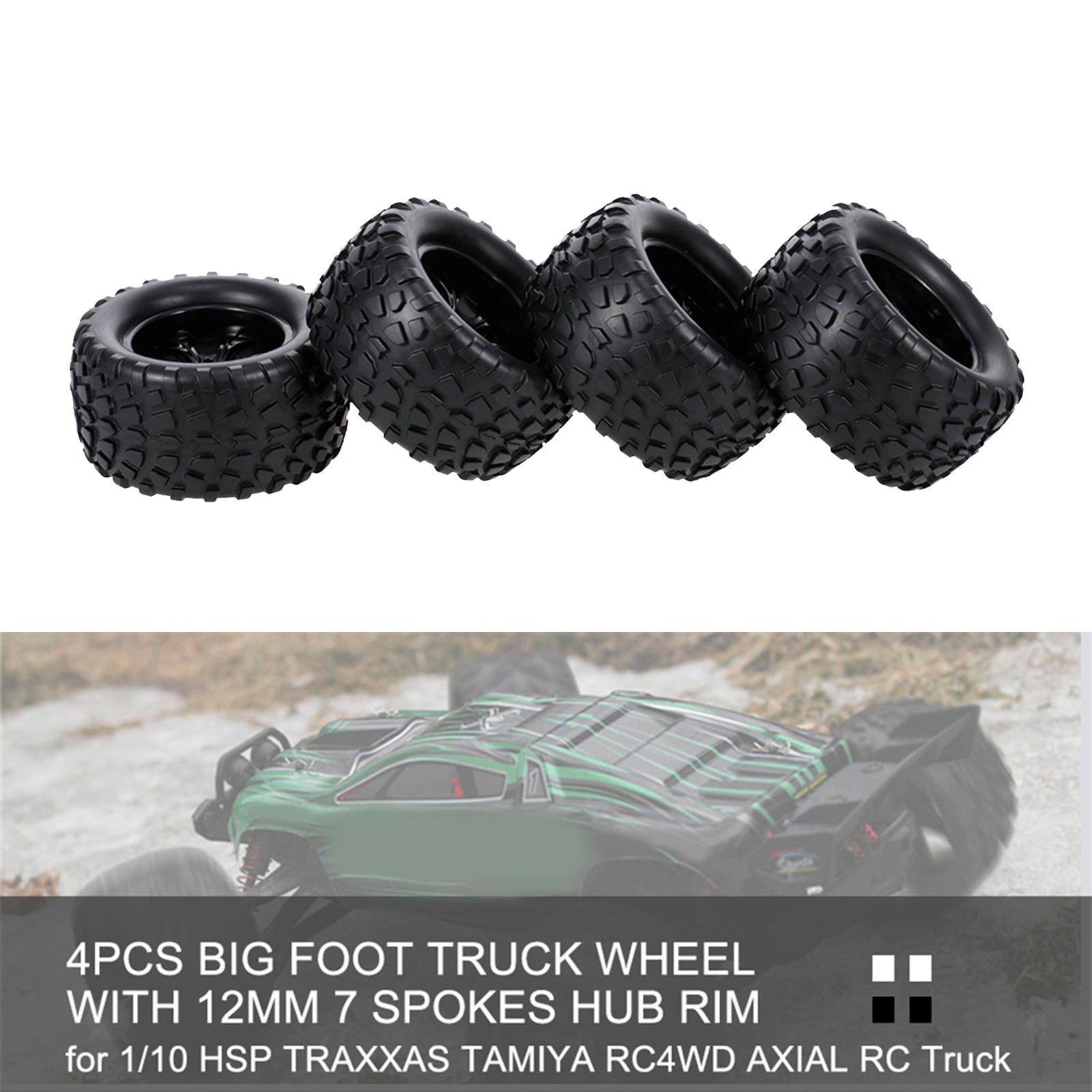 4pcs RC Car Hub Wheel Rim &Tires Car Truck Spare Parts Accessories Black