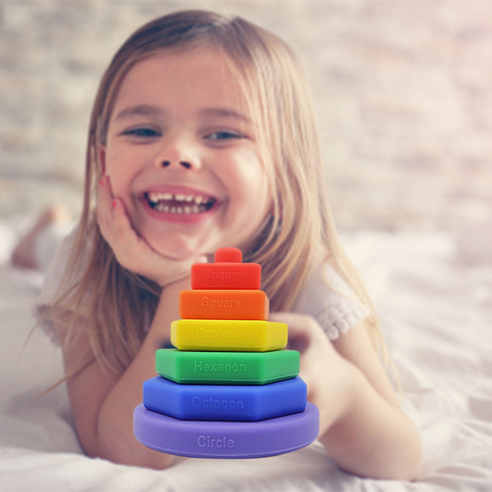 Rainbow Baby Teething Stacking Toys Learning Geometric Teether 6 9 12 Months
