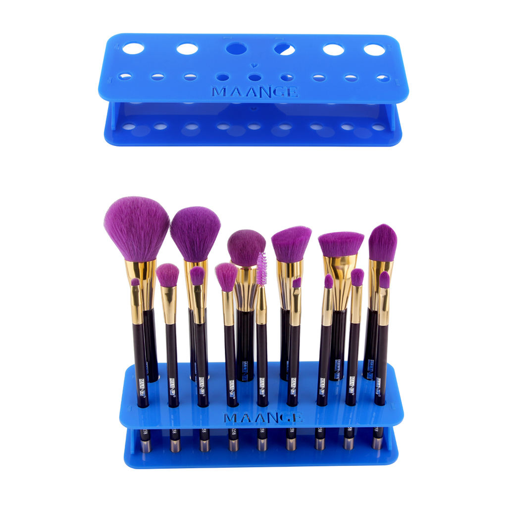 Acrylic Makeup Brush Holder Rack for 15pcs Brushes Organizer Shelf Blue