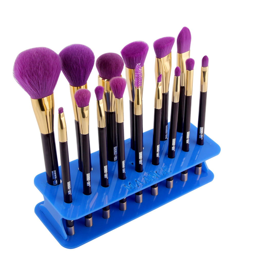 Acrylic Makeup Brush Holder Rack for 15pcs Brushes Organizer Shelf Blue