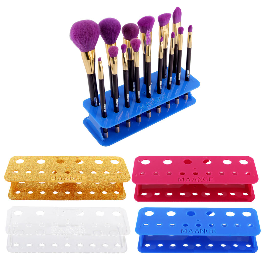 Acrylic Makeup Brush Holder Rack for 15pcs Brushes Organizer Shelf Blue
