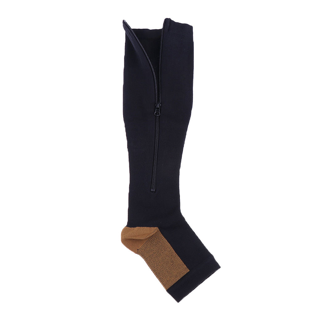 2 Pairs Copper Compression Socks Leg Support Open Toe Stockings XXL
