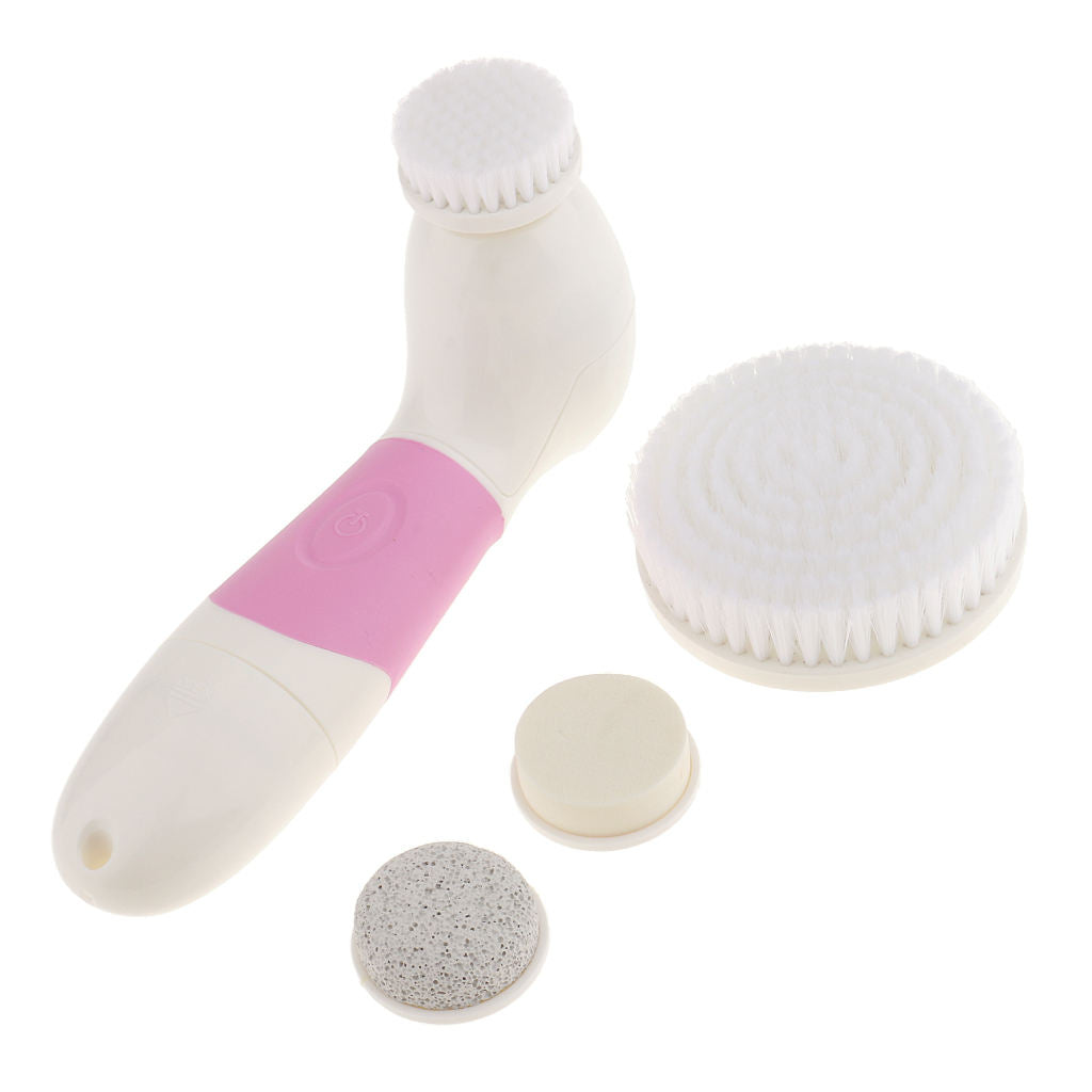 Electric Facial Skin Care Body Massager Scrubber Face Latex Puff Head Pink